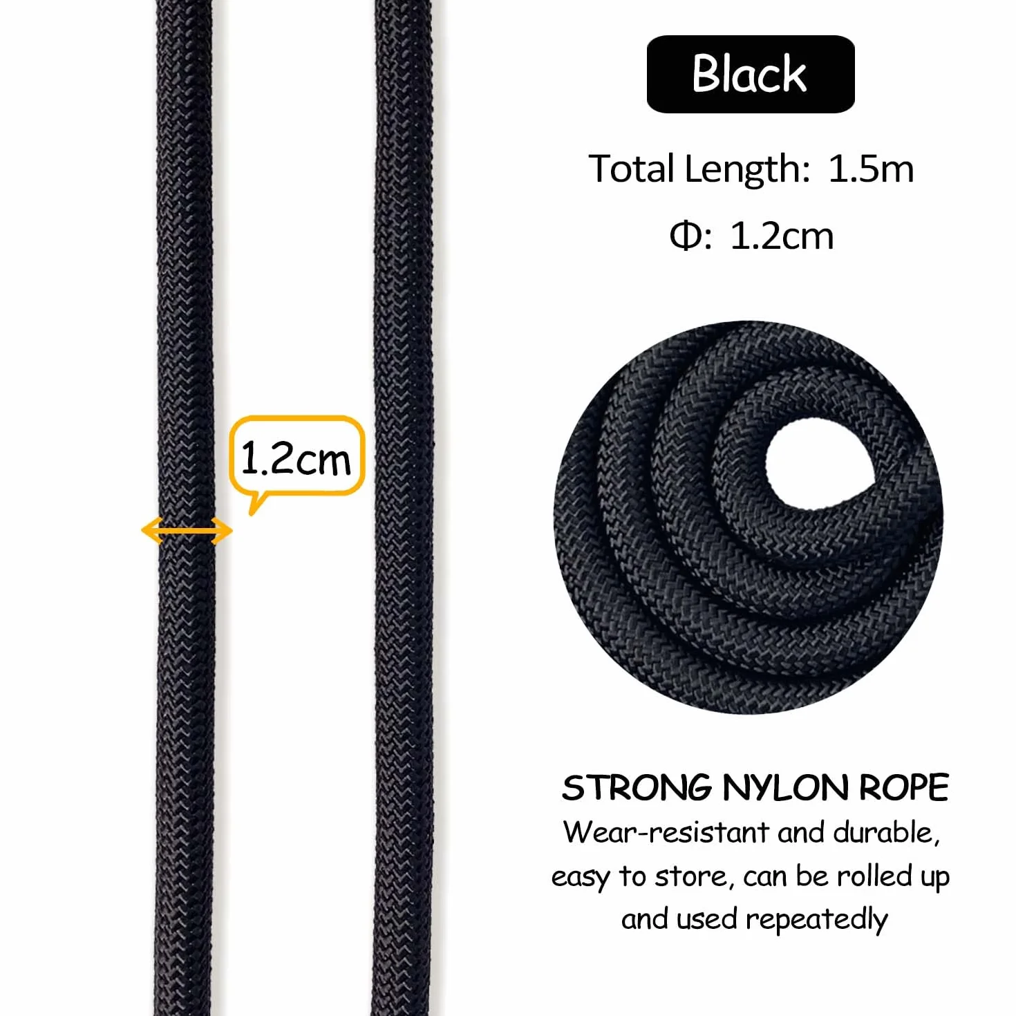 AiTodos® Laisse pour Chien de 1,5 m, Diamètre 1,2 cm, Laisse Anti-Crochet pour Le Dressage ou la Promenade, Adaptée aux Chiens de Petite, Moyenne et Grande Taille, Noir