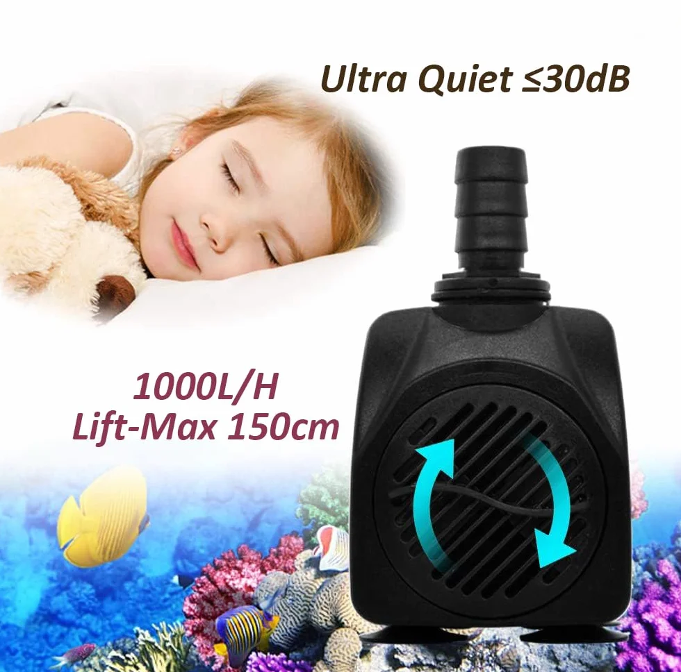 pompe à eau submersible 1000 L/h 15 W ultra-silencieuse réglable aquarium étang fontaine