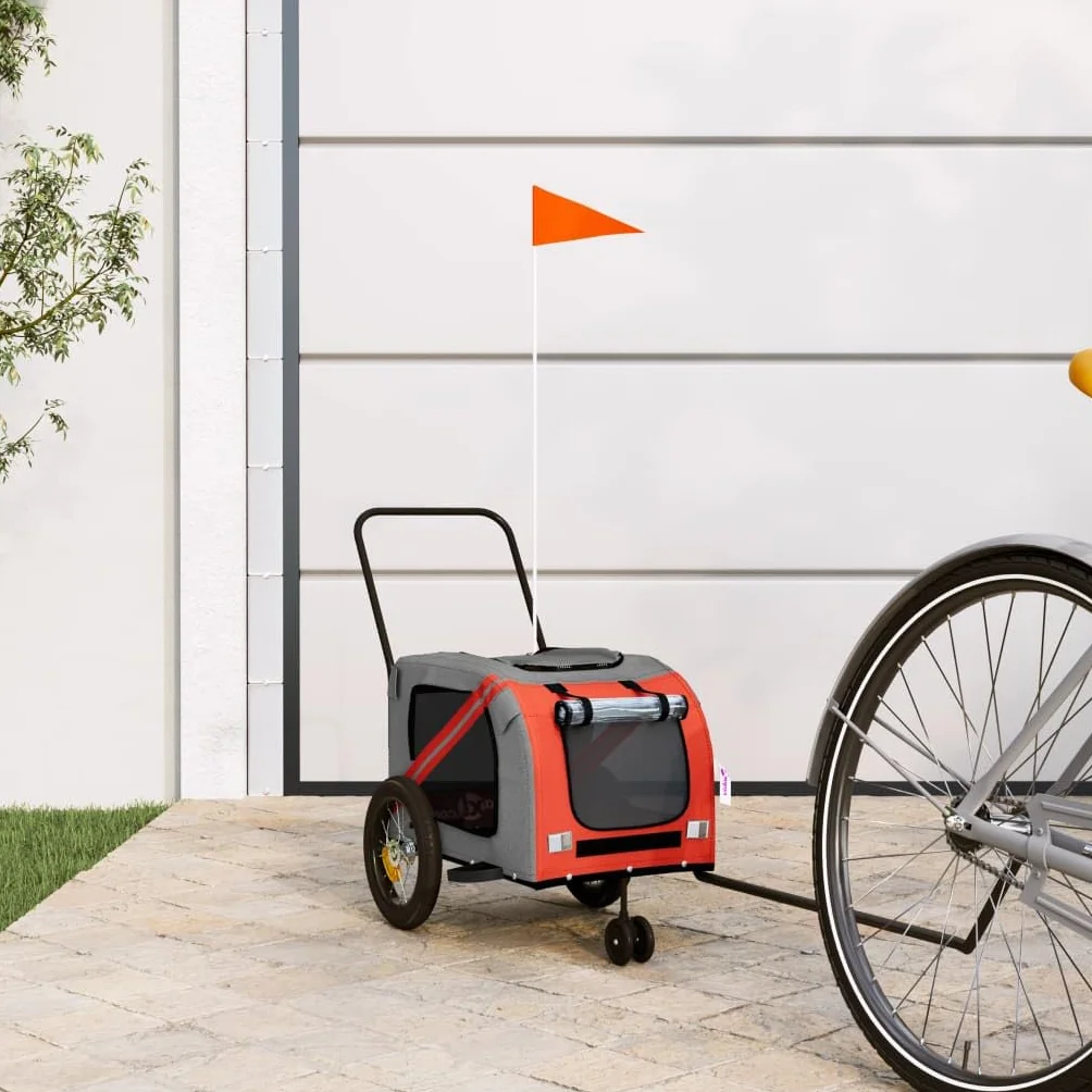 vidaXL Remorque de Vélo pour Animaux de Compagnie, Chariot pour Chien avec Drapeau, Orange et Noir