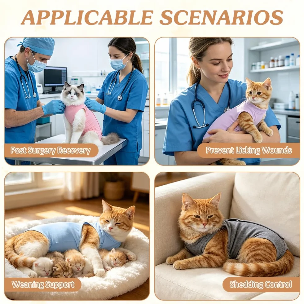 OFFCUP Gilet de Récupération Chat 2 PCS Protection Léchage Plaies Abdominales Violet