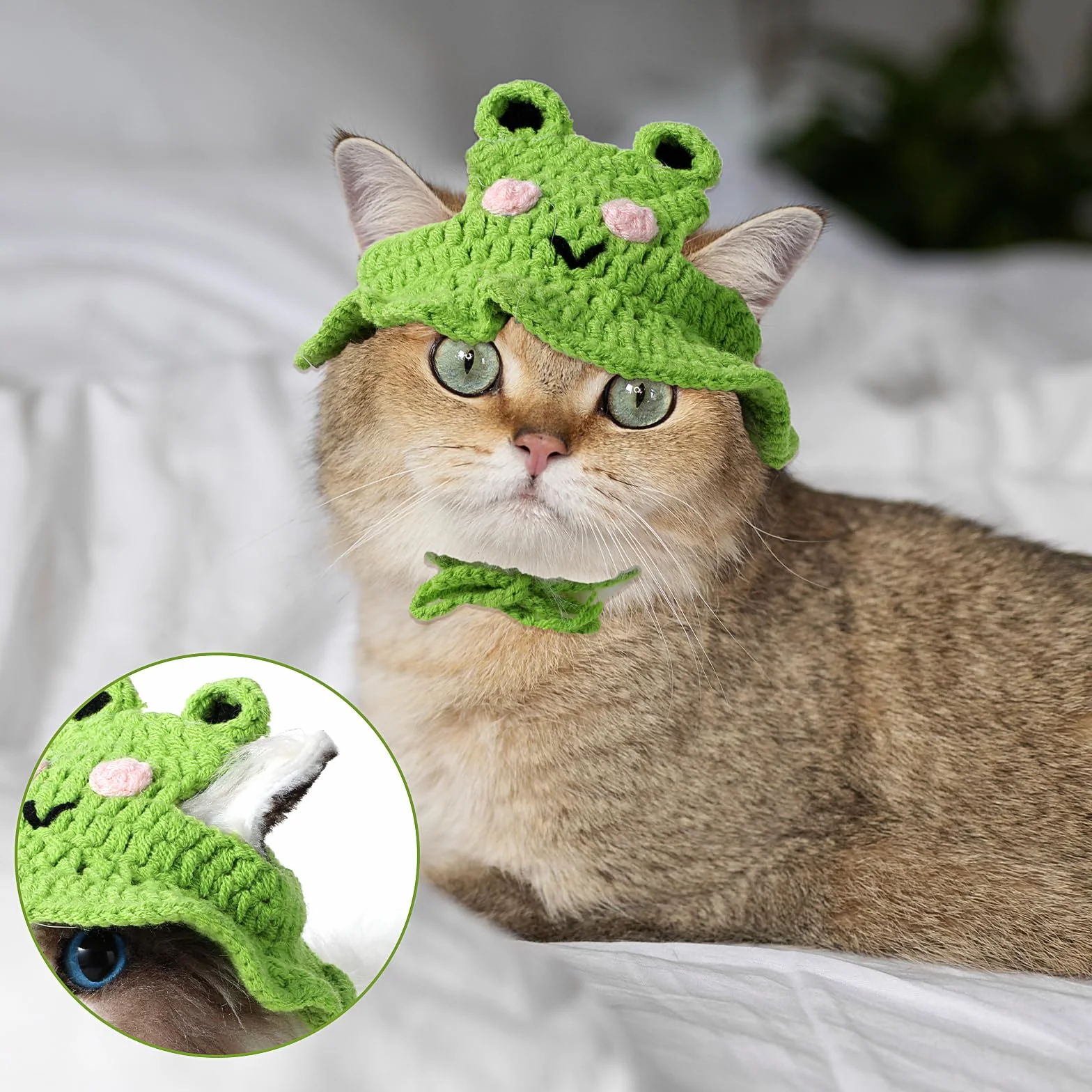 Chapeau d'Halloween en laine pour animal de compagnie - Bonnet tricoté pour chat - Costume de Noël (vert)