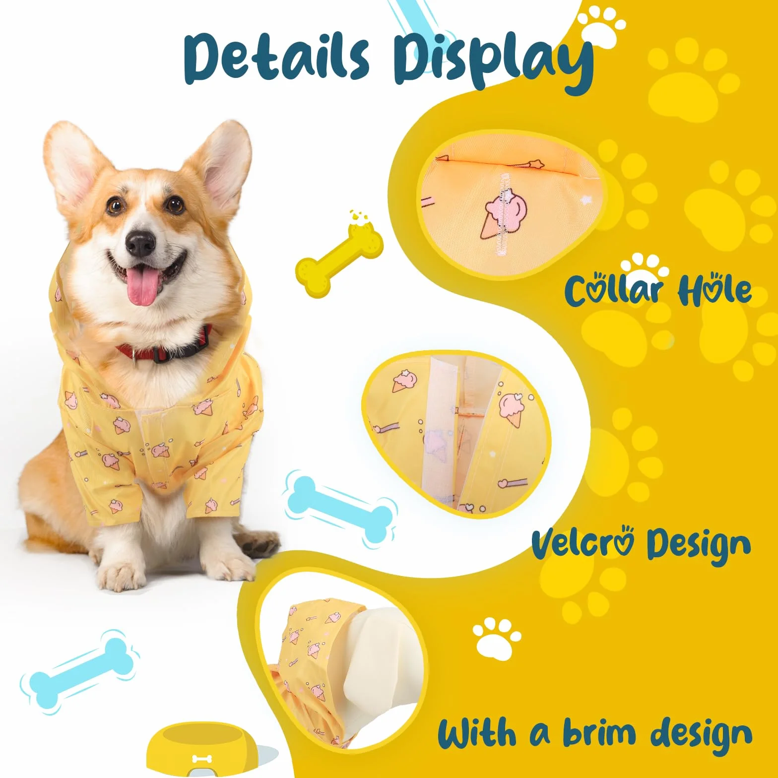 Lot de 2 Manteaux de Pluie imperméables et légers pour Chien avec Trou pour Harnais, Manteau de Pluie avec Capuche pour Chiens de Petite Taille 1-6kg (Jaune, M)