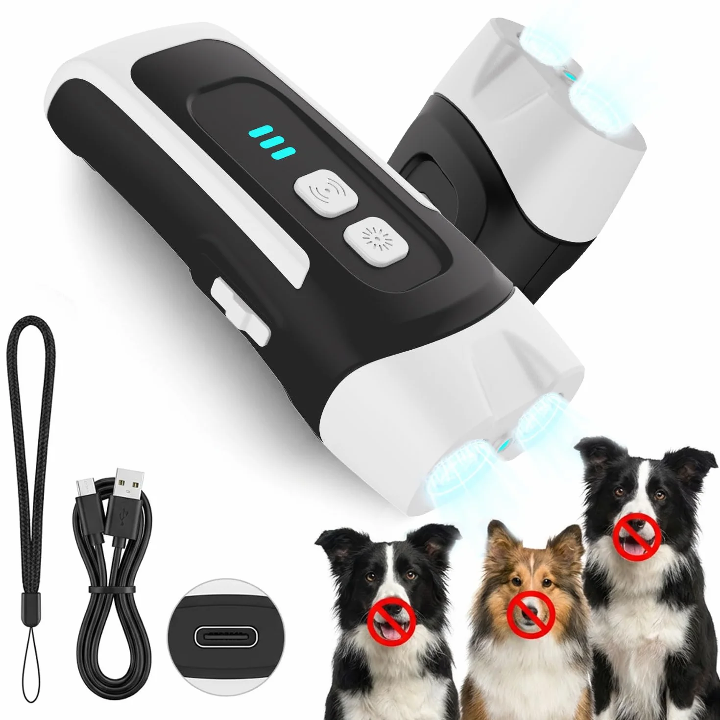 Dispositif Anti-aboiement Ultrasons 3 Niveaux pour Chien, Contrôle Aboiements Extérieur