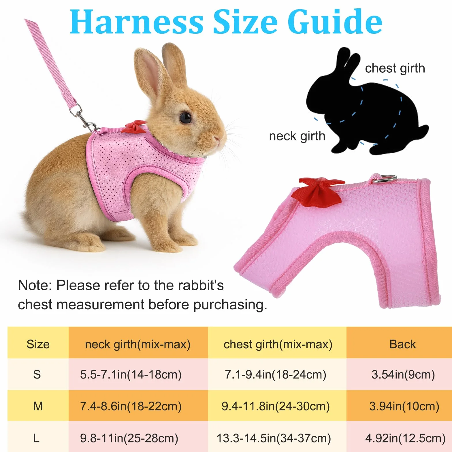 Harnais et laisse pour lapin anti-fuite réglable taille S