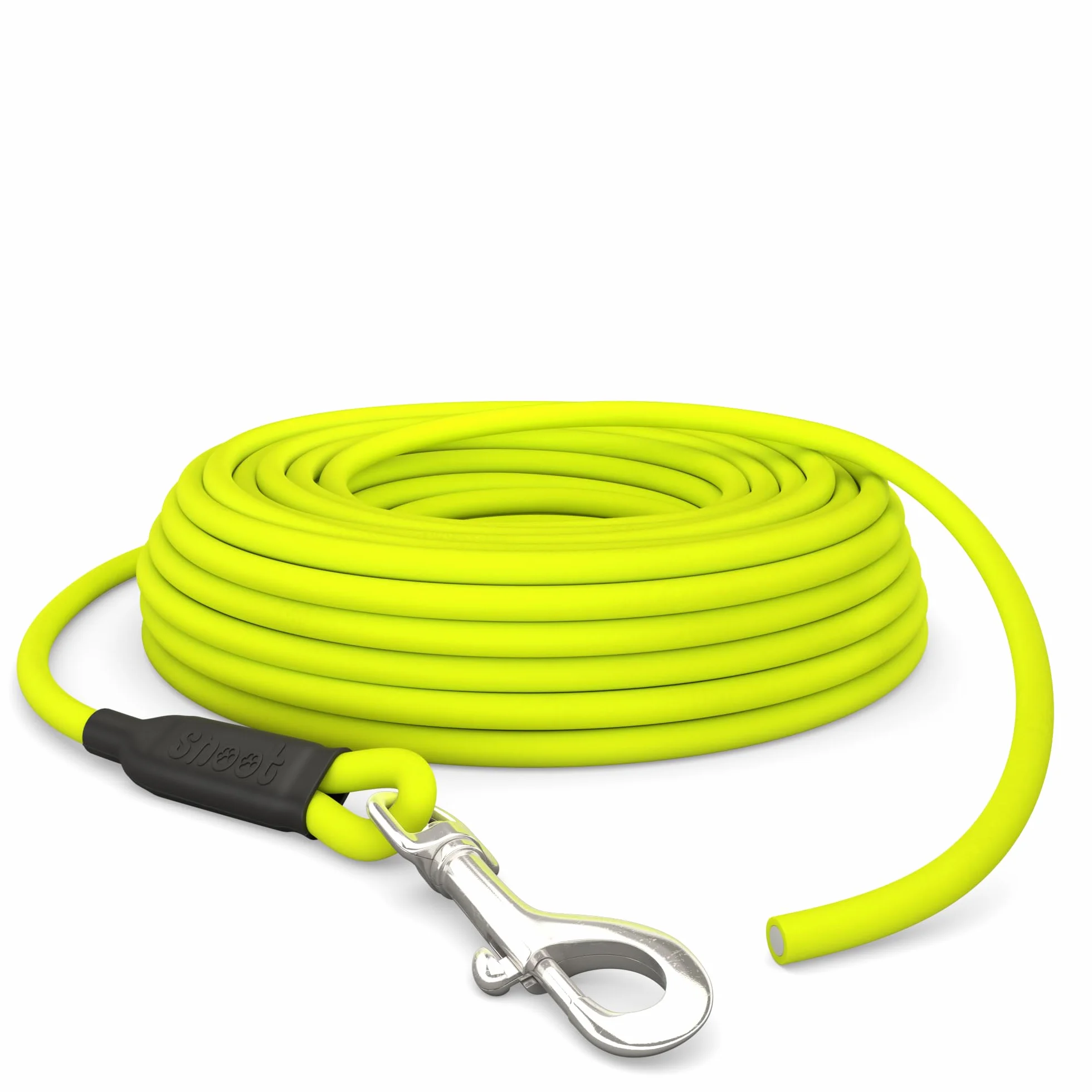 Laisse pour chien de 15 m - Étanche - Ronde - Sans boucle - Laisse d'entraînement sûre - Jaune fluo - Jusqu'à 35 kg