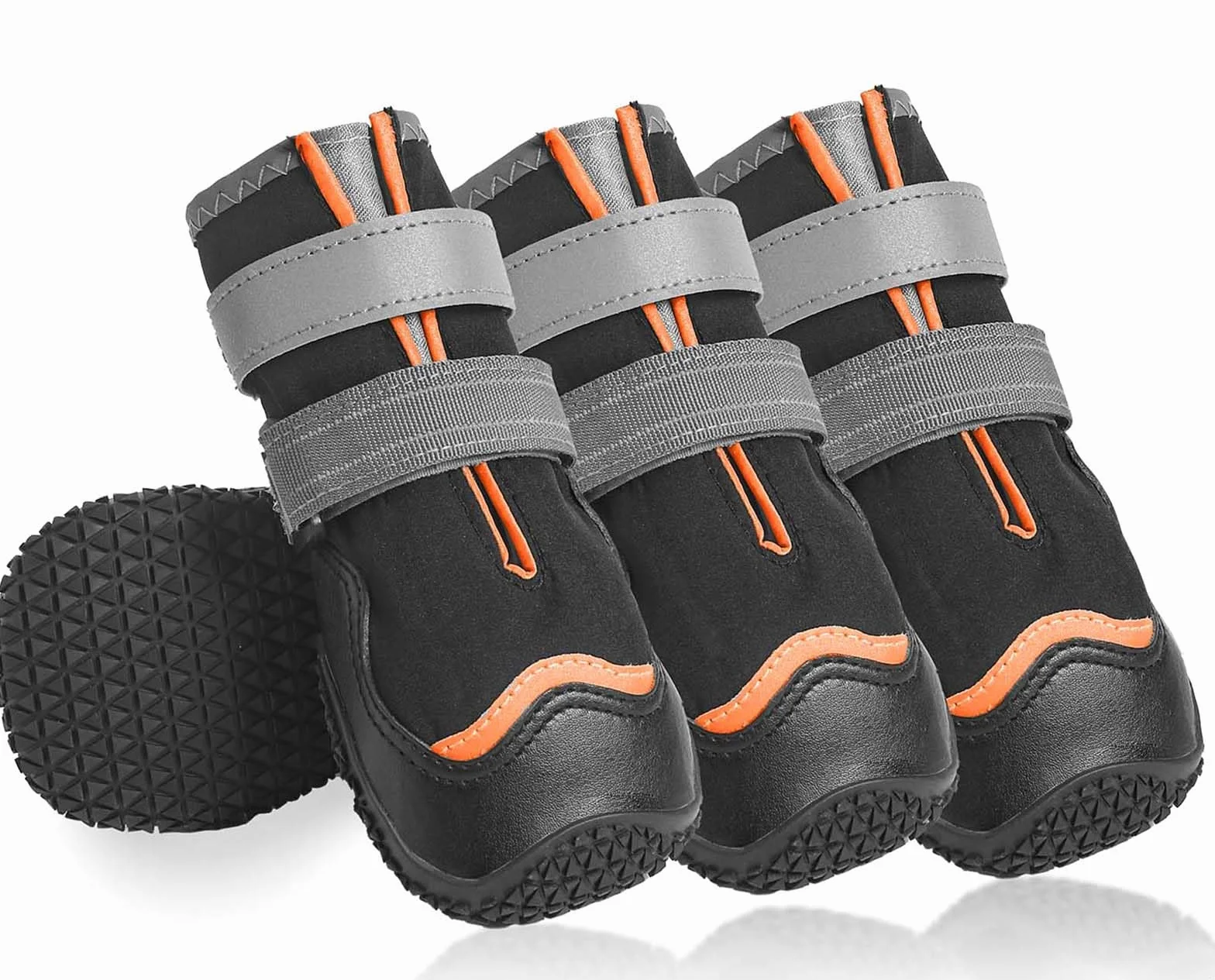 OHCOZZY Imperméables Bottines Chien Antidérapantes Sangles Réfléchissantes Semelles Résistant à l'usure 4 Pièces Orange