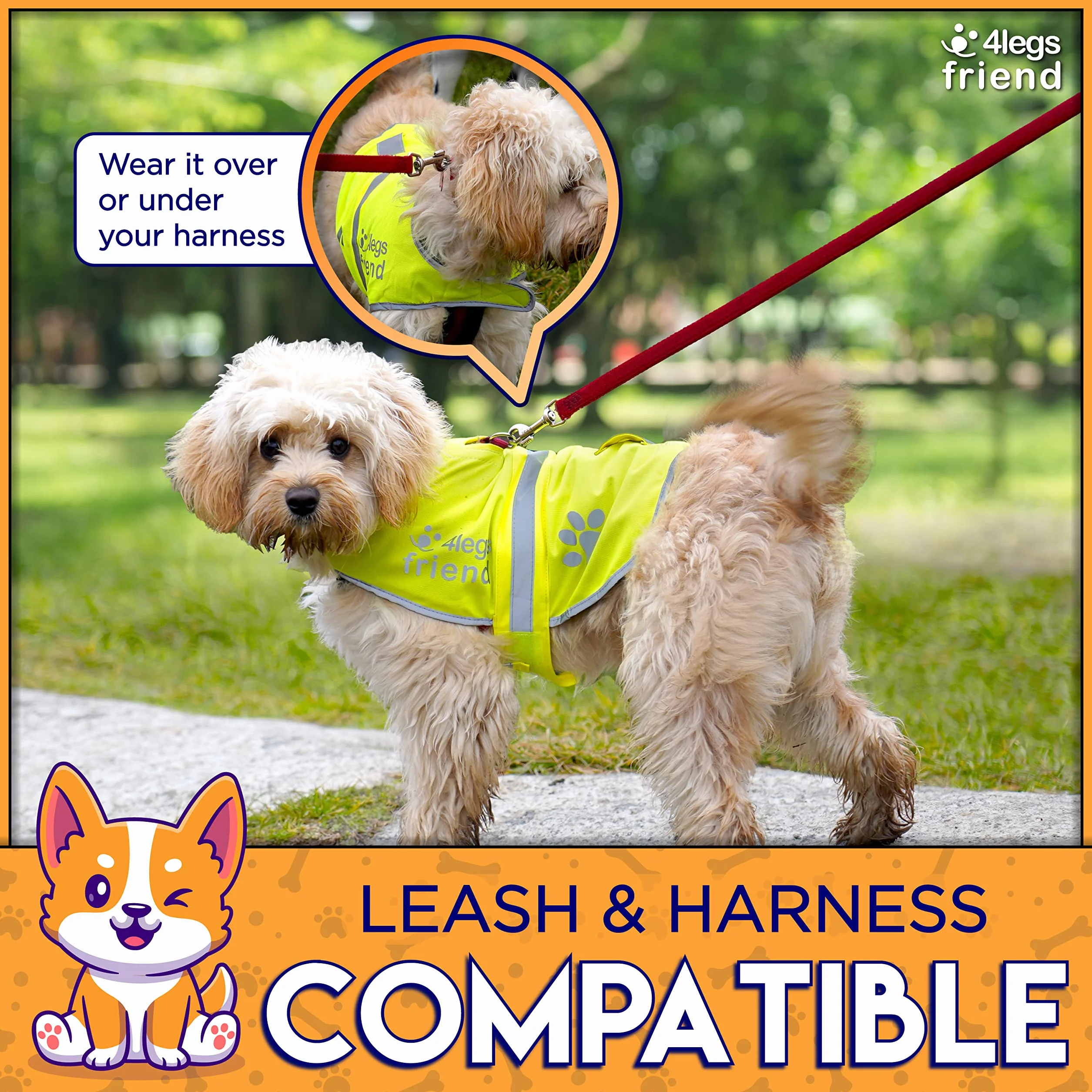 Gilet de sécurité réfléchissant pour chien haute visibilité avec trou pour laisse 5 tailles sangles réglables (X-Large, Orange)