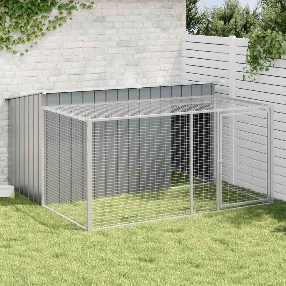 vidaXL Niche pour Chien avec enclos Anthracite 197 x 194 x 110 cm Acier galvanisé