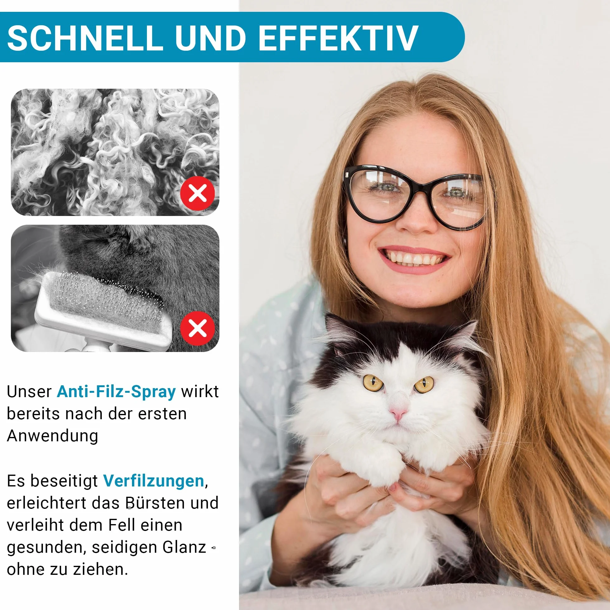 Fellon Spray anti-feutre pour chats - Spray démêlant 500 ml pH neutre - Soin du pelage brillance soyeuse