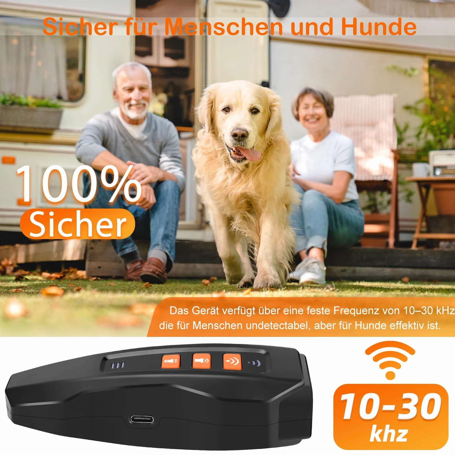 Anti Aboiement Chien Répulsif à Ultrasons Antibell Puissant Réglable 3 Fréquences 10M Portée Lampe de Poche