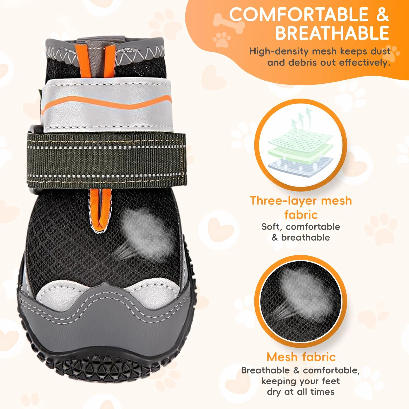 Bottes Chien avec Bandes Réfléchissantes, Chaussures Respirantes Semelle Antidérapante Neige Randonnée (6.1 x 8 cm)