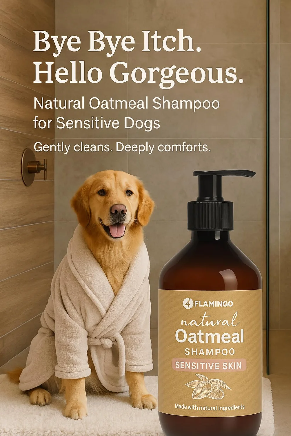 Shampoing Chien - shampoing pour Chien - 500ml - Spécialement la Peau Sensible - pour Le Traitement de la Peau sèche et irritée - Flamingo Shampooing Naturel à l'avoine