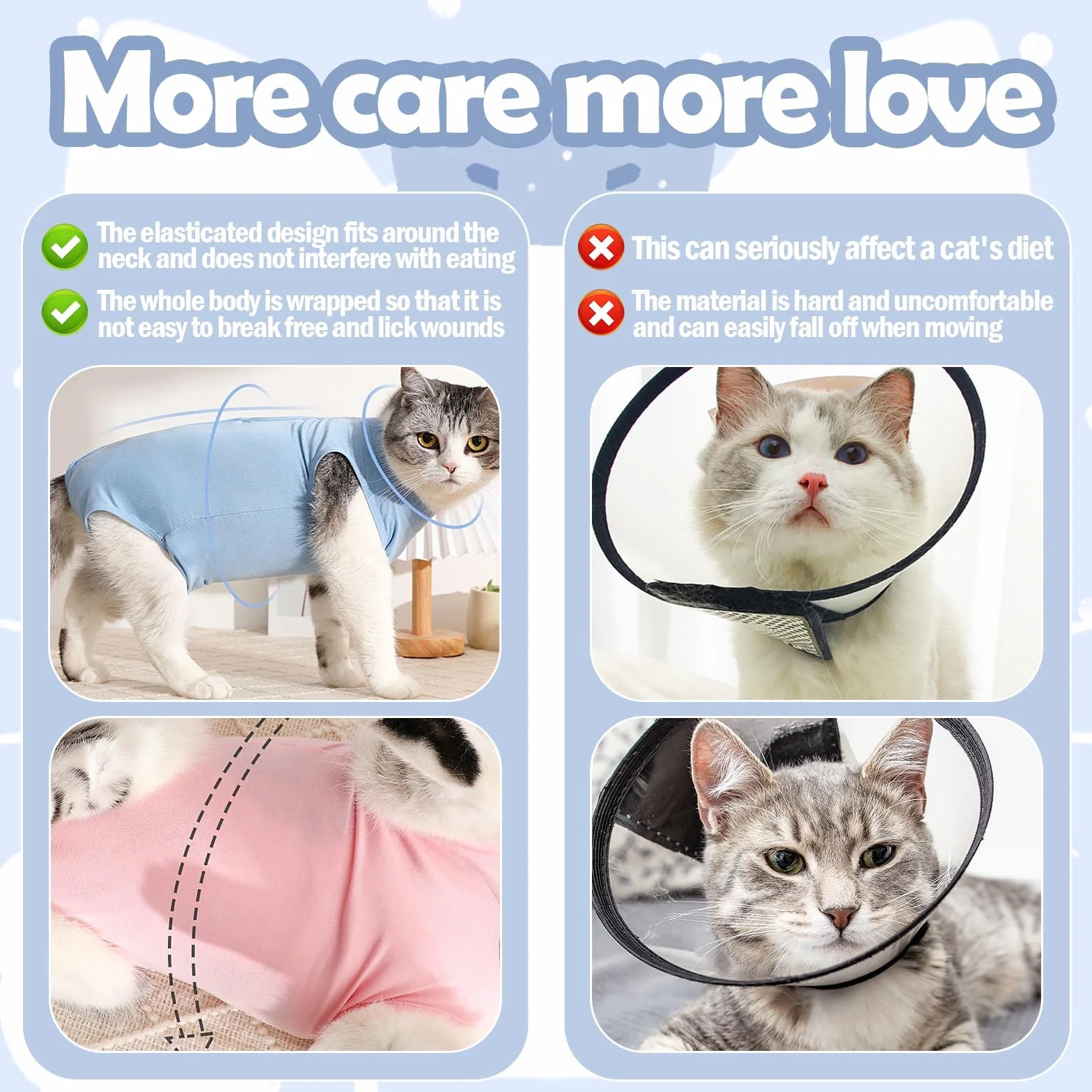 Gilet de Récupération pour Chat 2-4kg, Body Post-Opératoire Femelle, Bleu