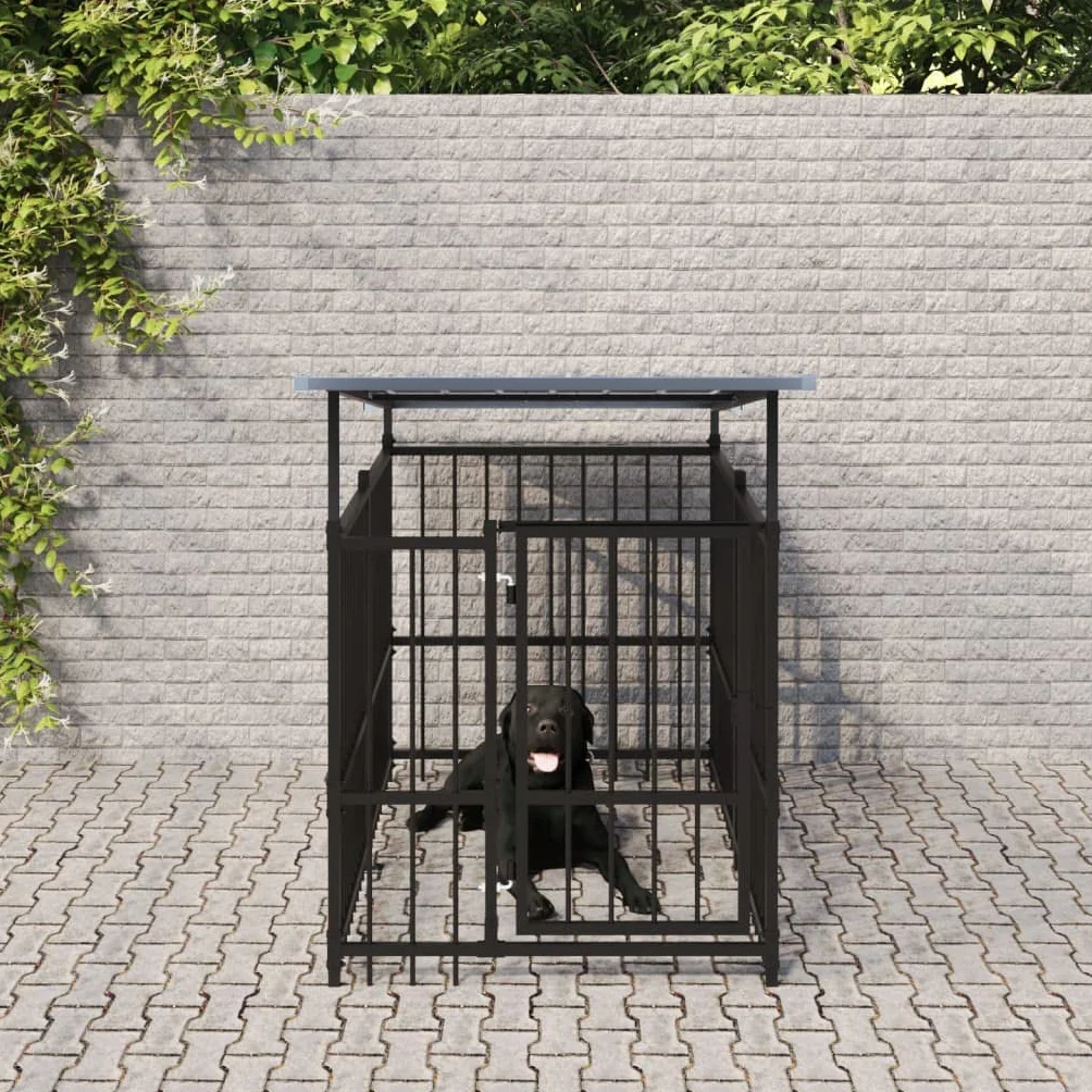 vidaXL Chenil d'Extérieur avec Toit pour Chiens Acier 1,88 m² Cage Enclos