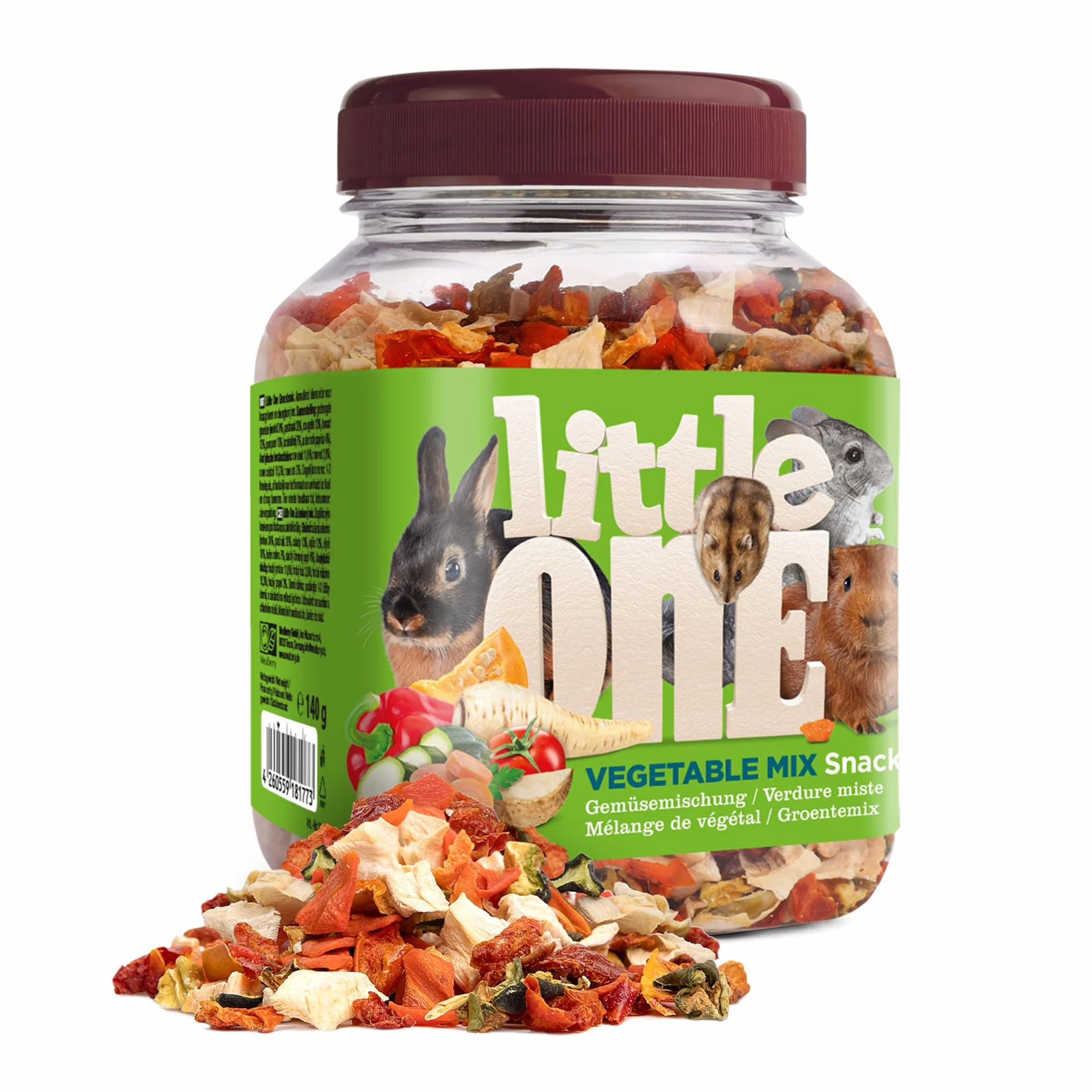Little One Vegetable Mix Snack | Pack Double | 2 x 140 g | Aliment complémentaire pour rongeurs et Lapins Nains | Mélange composé de Sept Types de légumes séchés