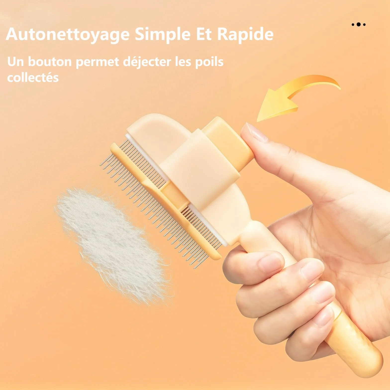 chat peigne, 2025 brosse anti-poils mort –peigne anti puces douce, efficace et autonettoyante, idéale pour poils longs et courts (Jaune)