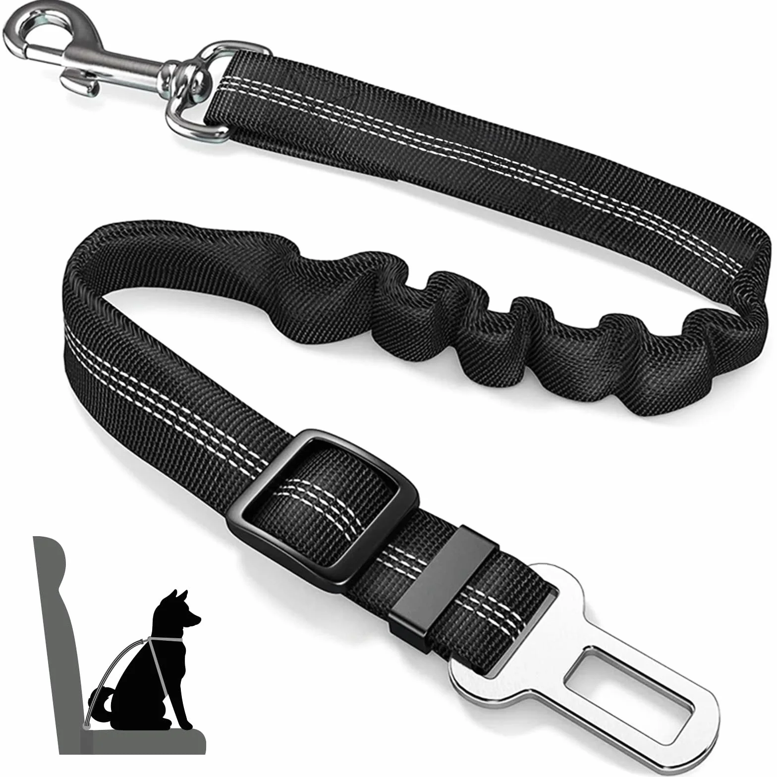 Harnais Voiture pour Chien Noir avec Absorption de Chocs - Ceinture de Sécurité pour Chien