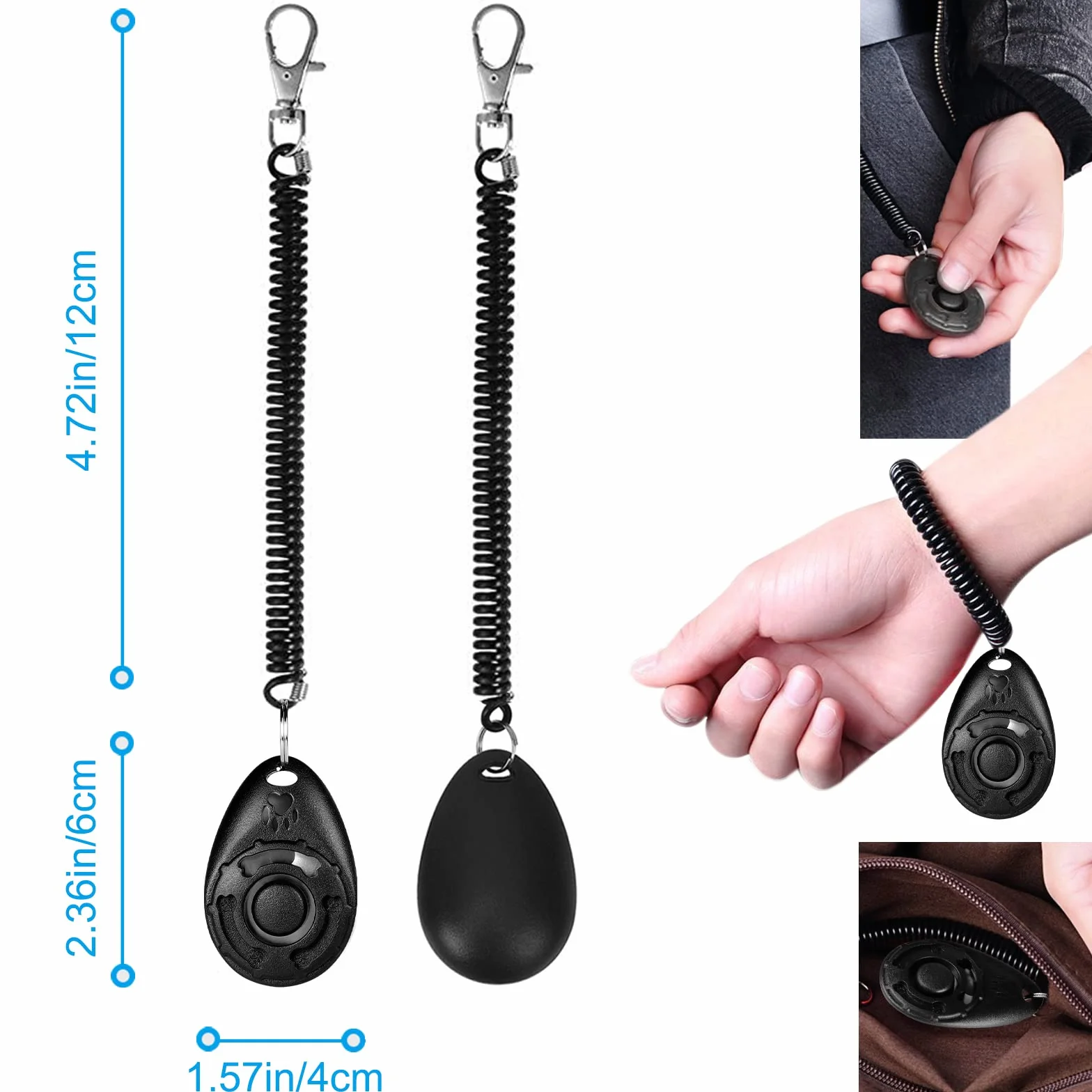 Clickers pour Chien Clicker Training avec Dragonne élastique et Grand Bouton, Lot de 2, Noir et Cyan