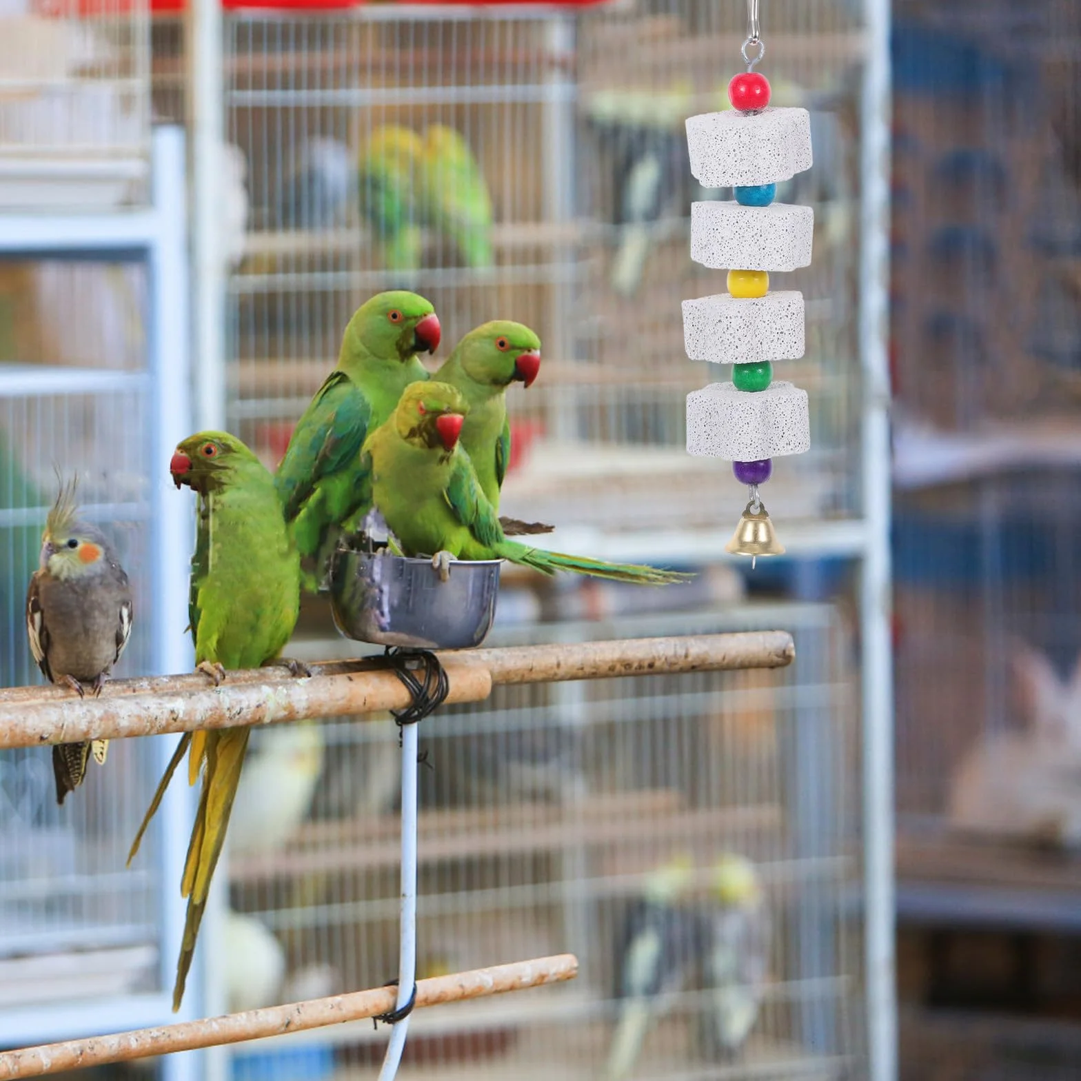 Pierre à Aiguiser pour Bec de Perruche Naturelle Support en Fer pour Cage Oiseaux Écureuils