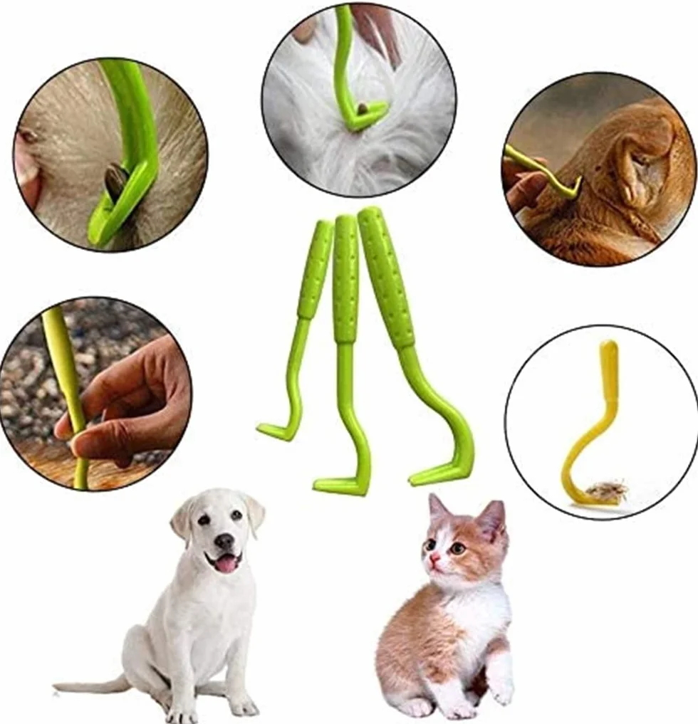 Crochet Tiques 3 Pièces Tire Tique Pince Plastique pour Chiens Chats
