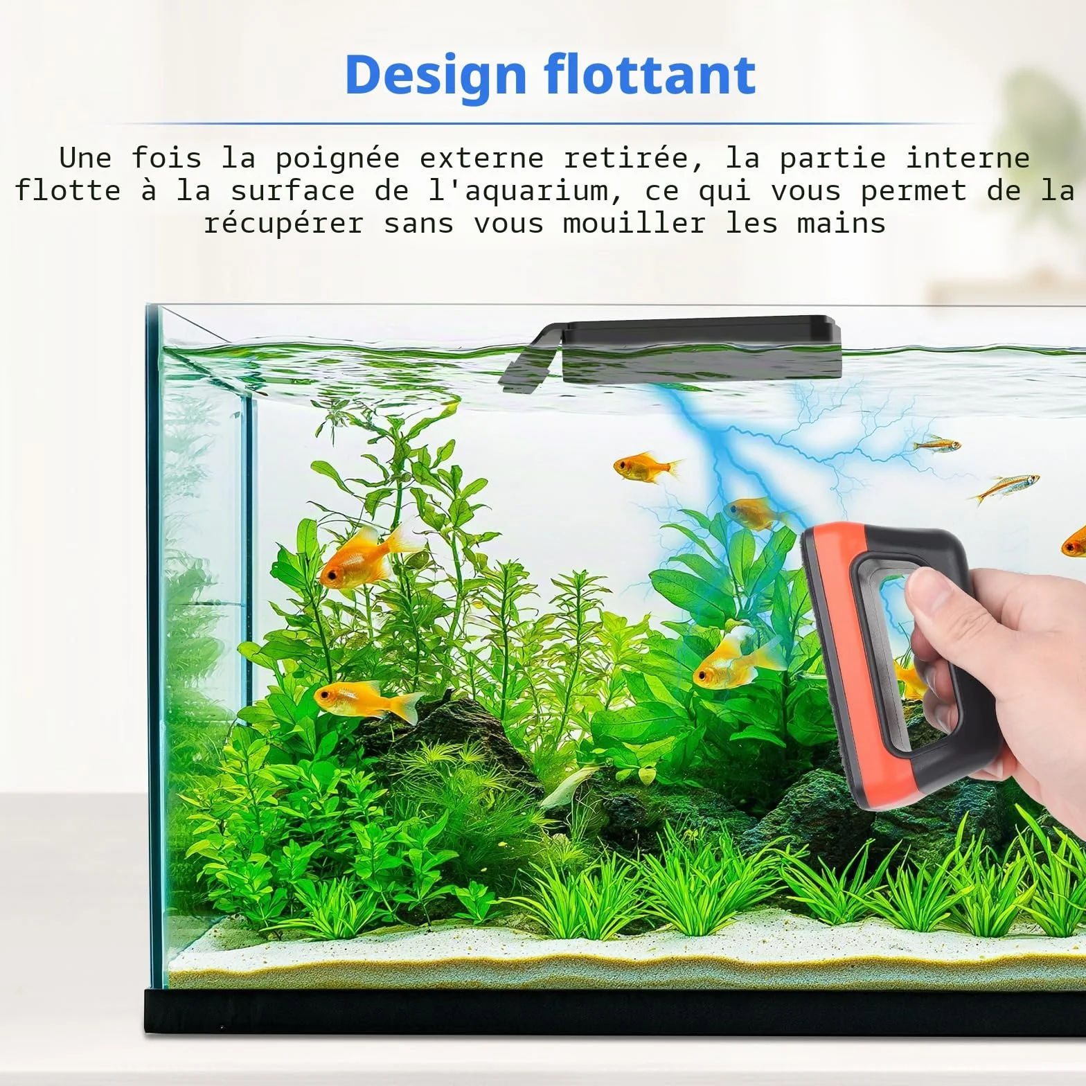 hygger Nettoyage Magnétique Vitre Aquarium, Brosse Aimant avec Grattoir Amovible pour Aquarium Eau Douce et Salée (L)