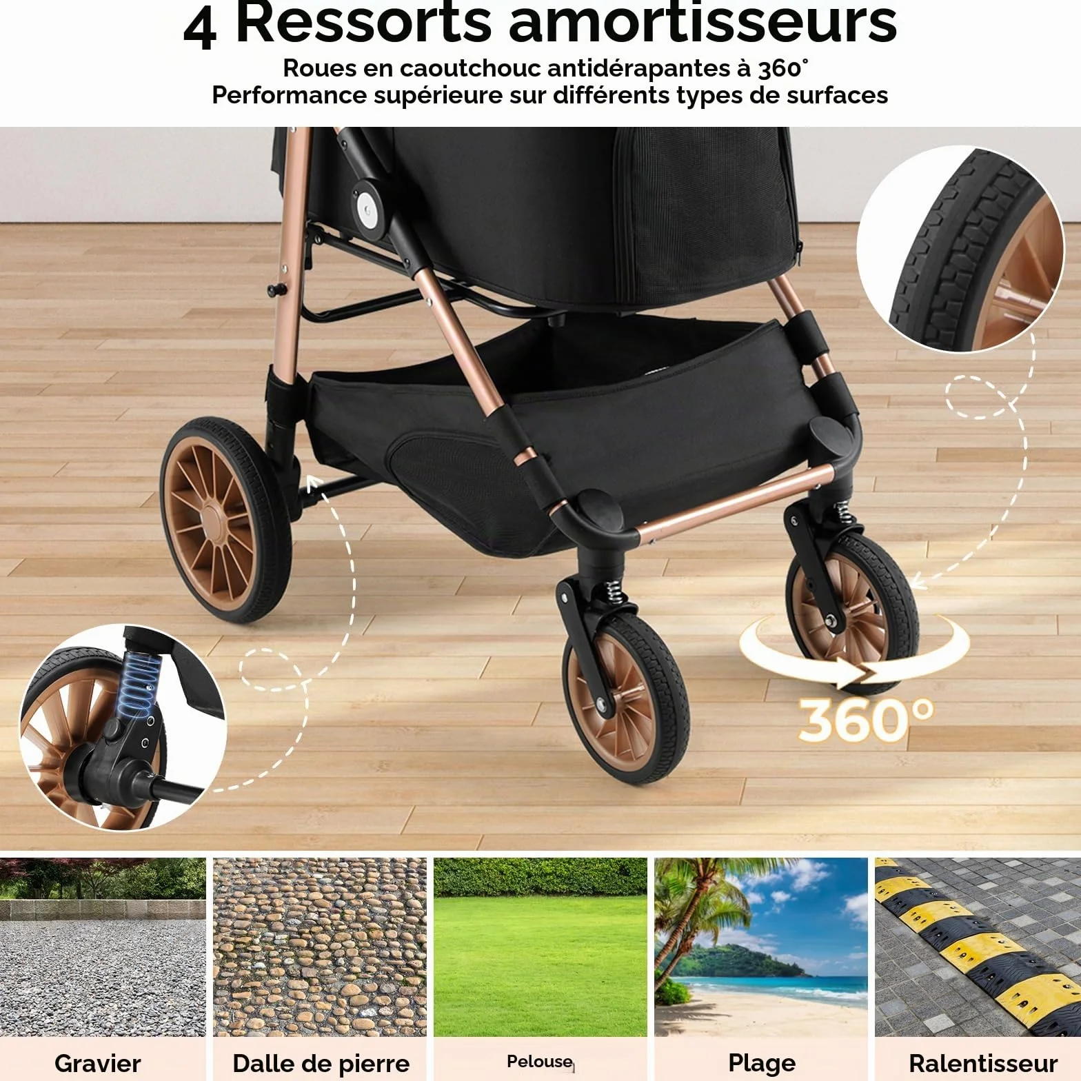 Poussette pour Chien 4 en 1 MAMIZO, Pliable jusqu'à 25 kg, Sac de Transport Pliable, Roues Caoutchouc 360° avec Suspension, Tout Terrain Noir