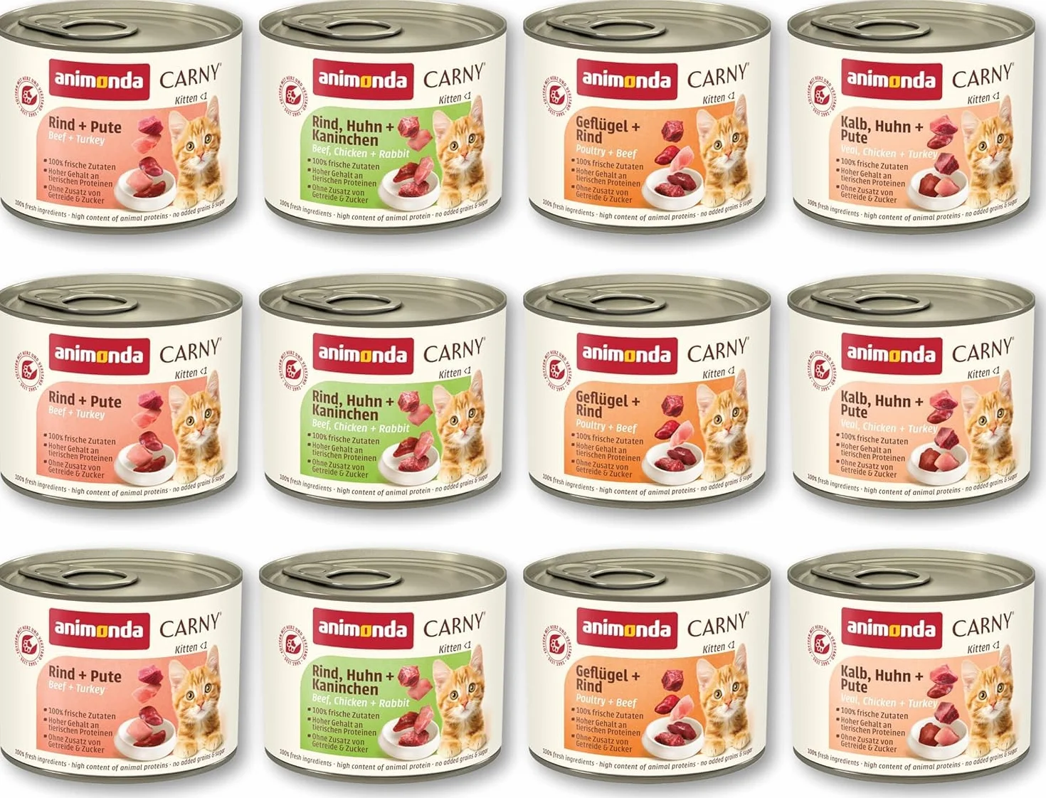 Carny Kitten Mix Variation Nourriture Humide pour Chats 12 x 200 g sans céréales ni Sucre pour Chatons jusqu'à 1 an