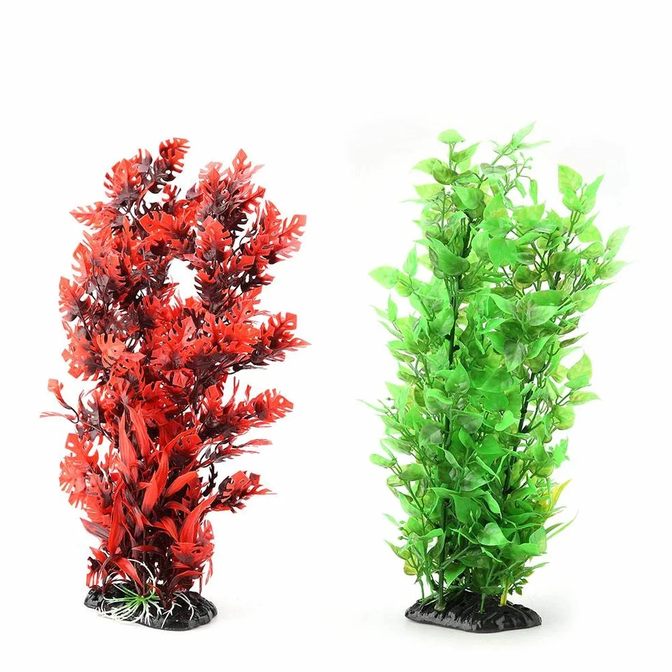 Plantes Aquatiques Artificielles en Plastique pour Aquarium Décorations avec Base Élargie Rouge