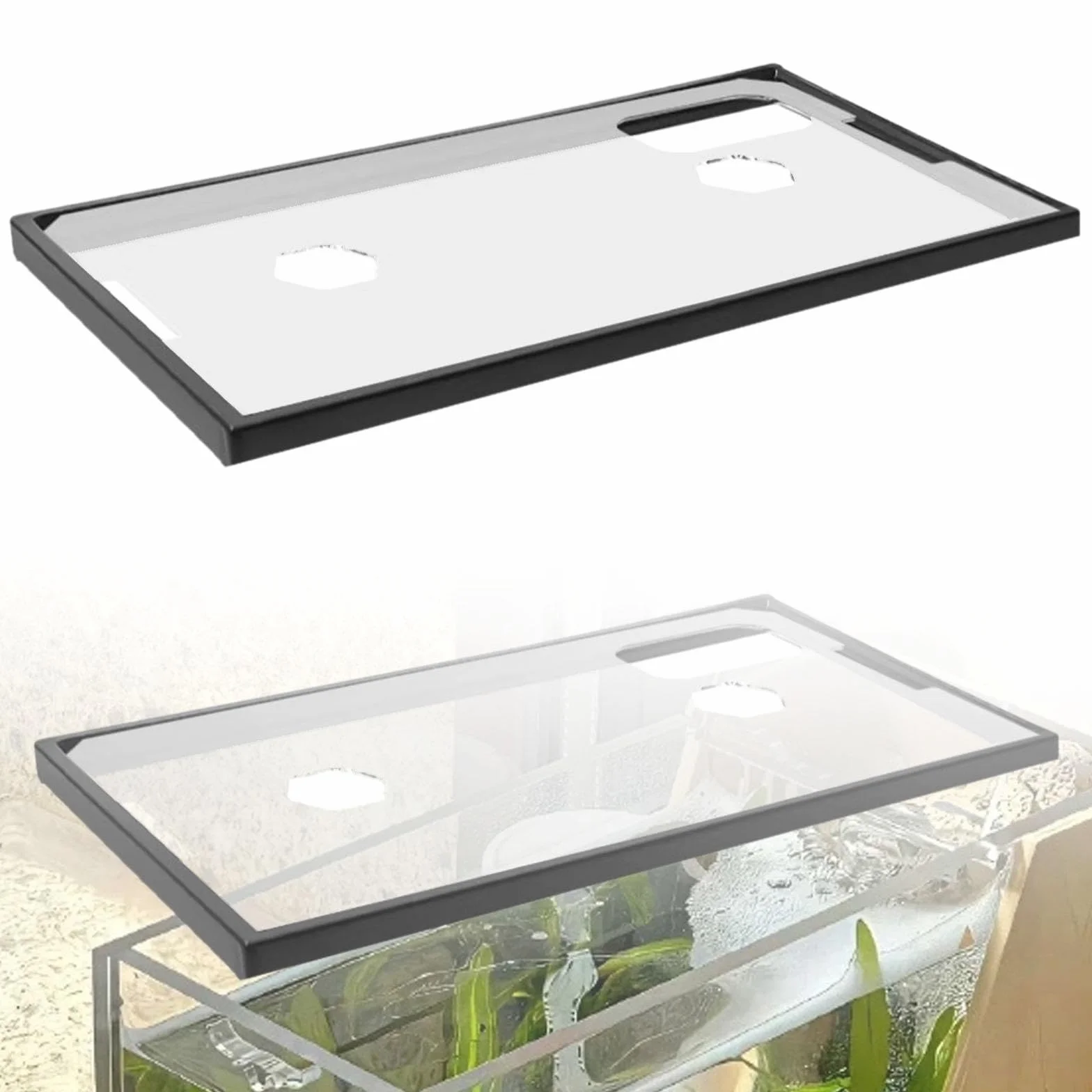 Harilla Couvercle d'aquarium Transparent avec Trous d'alimentation et Cadre, 40 x 22.5 cm