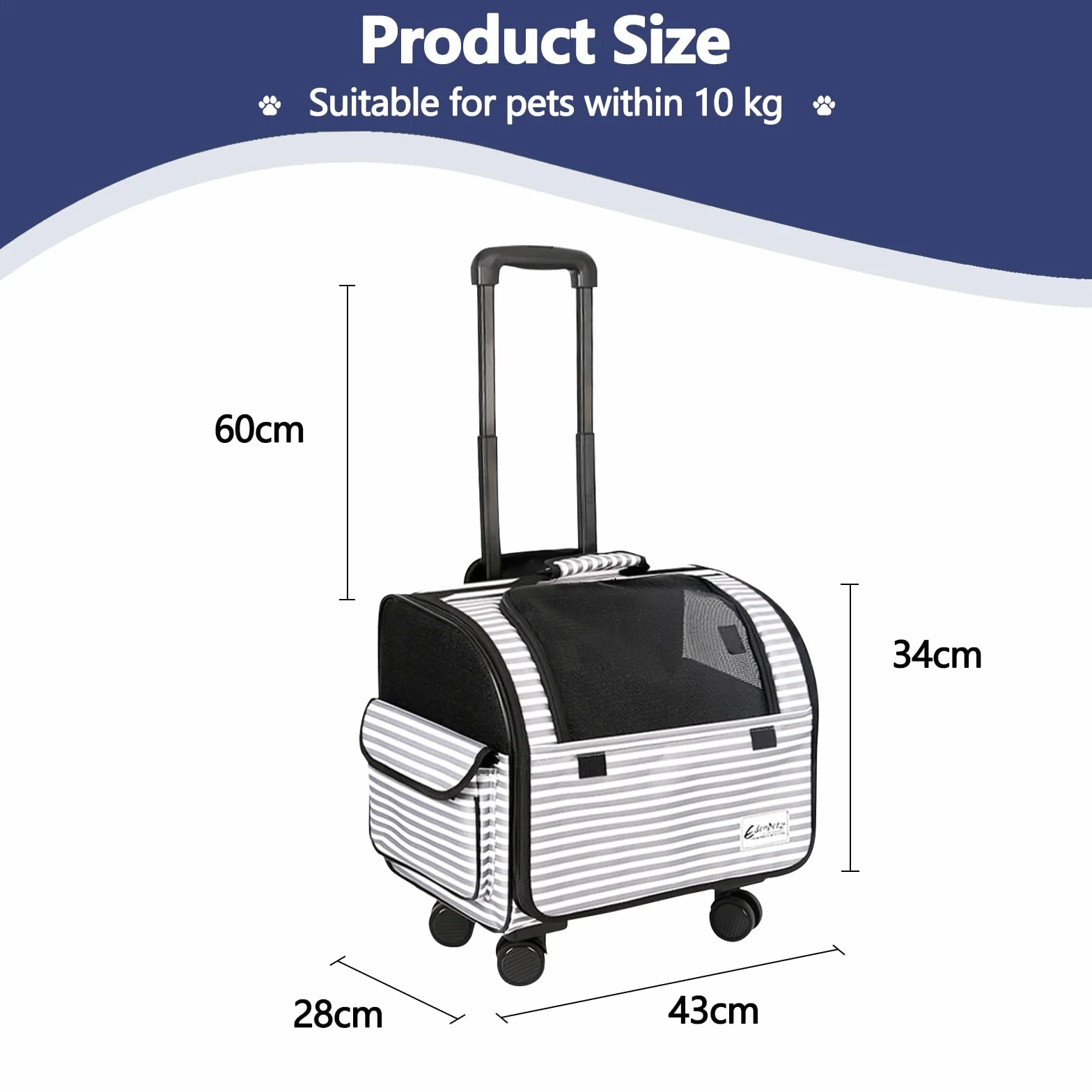 Galatée Sac de Transport pour Chien avec Roulettes Amovibles, Approuvé par les Compagnies Aériennes, Pliable pour Chat, Poussette pour Animaux (Blanc)