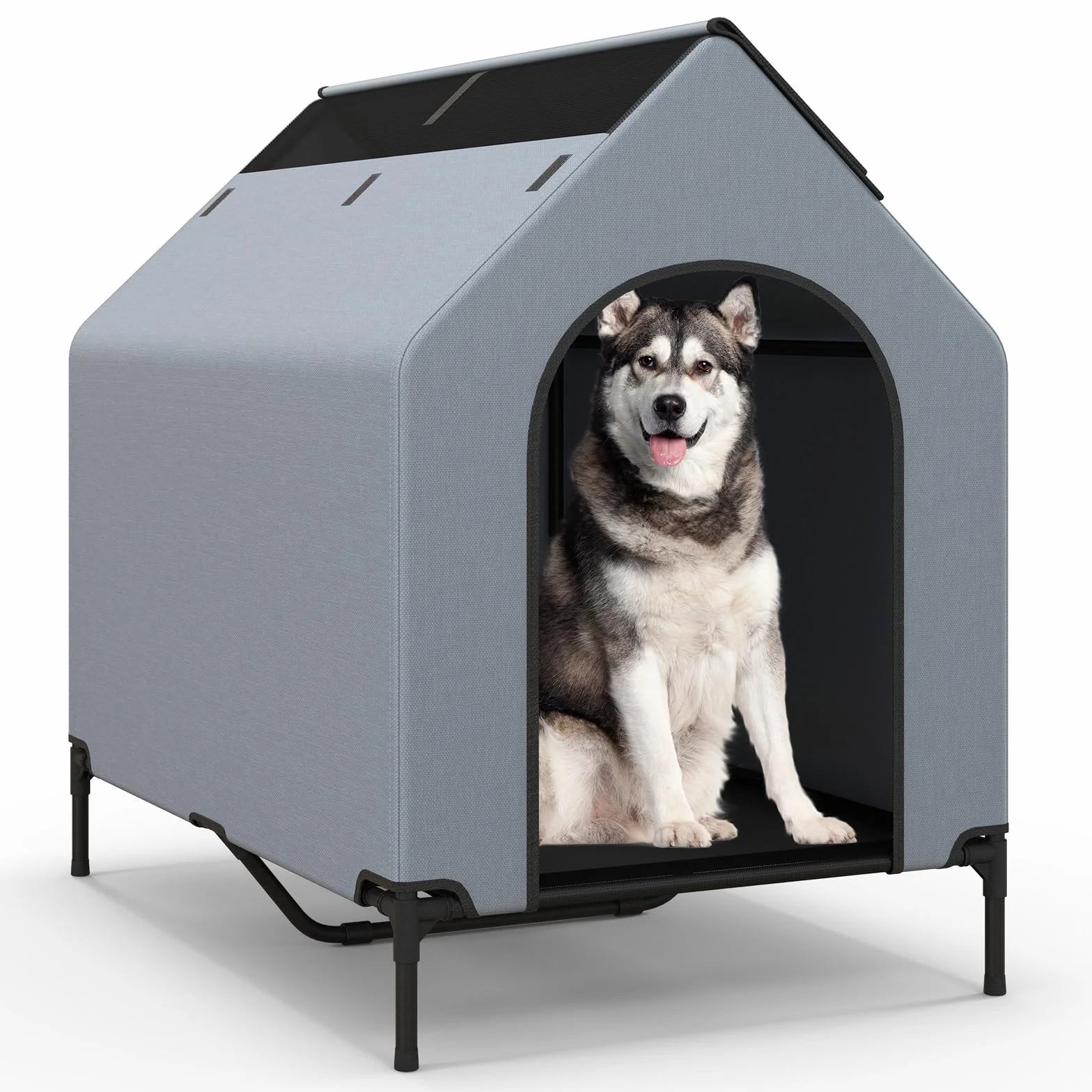 COSTWAY Chenil pour Chien 2 en 1 75x110x106 cm Tissu Oxford Fenêtre Ventilée Housse Amovible Base Surélevée 40 kg