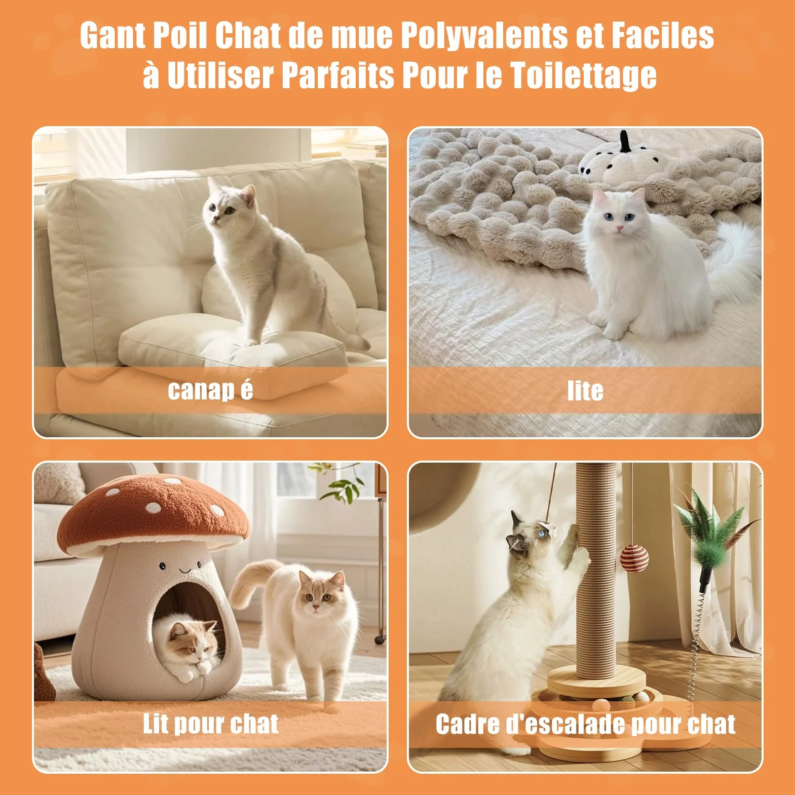 Zovator Lot de 2 gants d'épilation pour chats et chiens, gants de toilettage double face réutilisables