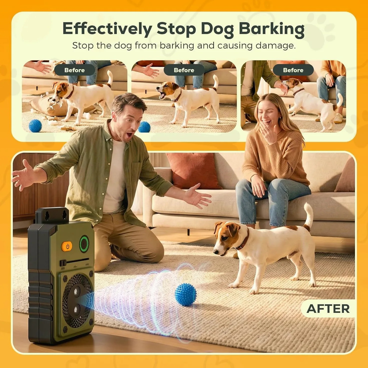 Portatif Anti Aboiement Chien,26 Pieds Rechargeable Dispositif Anti Aboiement Chien,Ultrasons Anti Aboiement pour Chien,repulsif chien ,Anti-aboiements Extérieur et Intérieur pour Petits Grands Chien