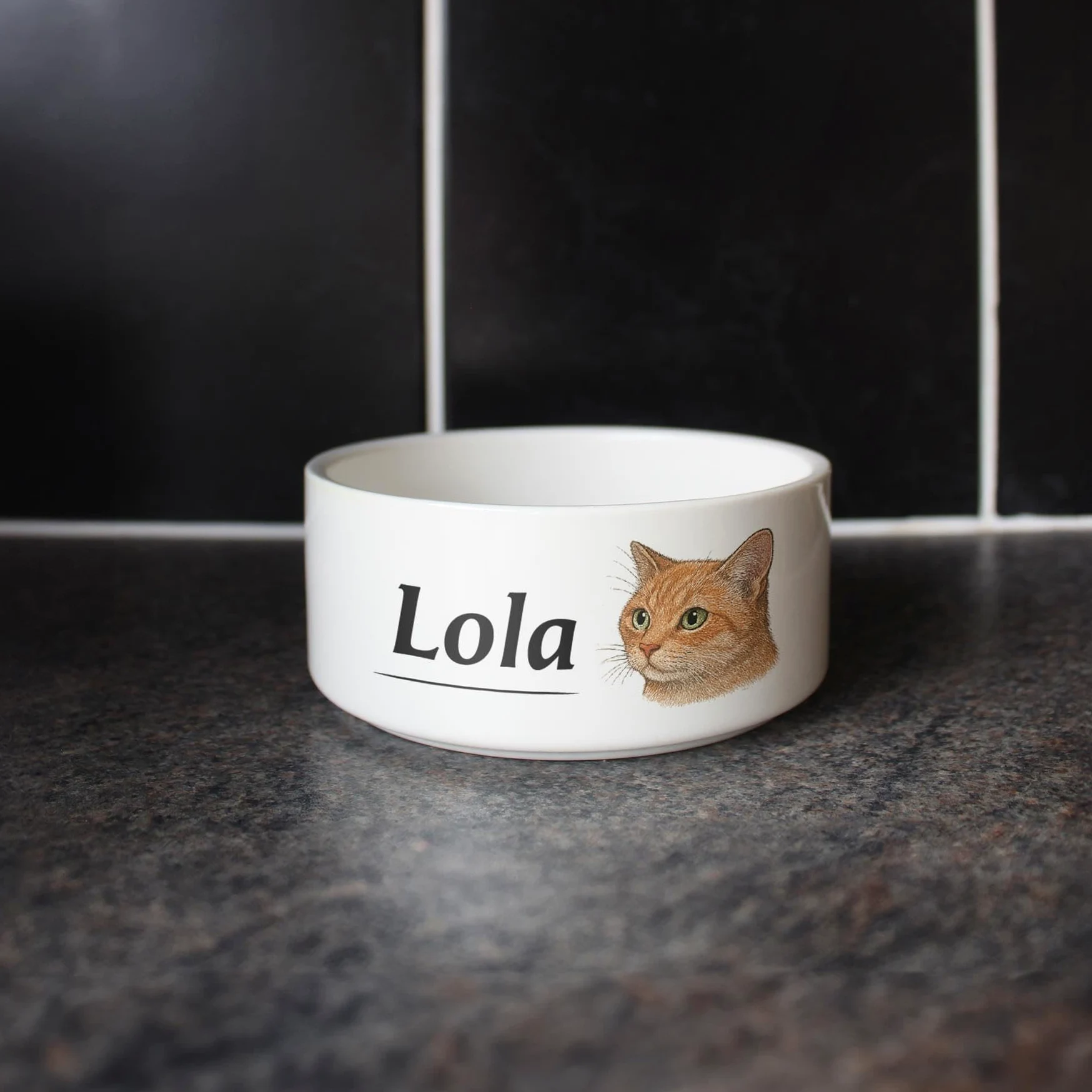 Gamelle en céramique personnalisée pour chat – Petite gamelle blanche avec motif chat roux – 13 cm de large x 5,5 cm de profondeur – Idéal pour les petits chats