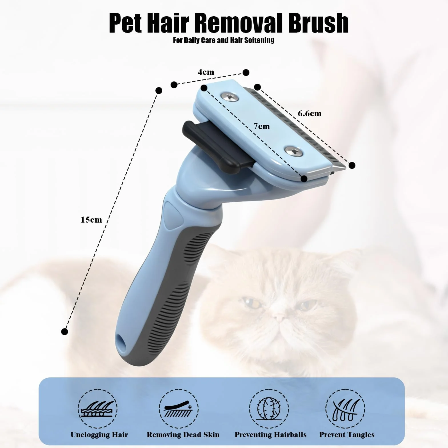 Brosse pour Chat et Chien, Brosses Poil Court et Long, Nettoyage en un Clic, Bleu