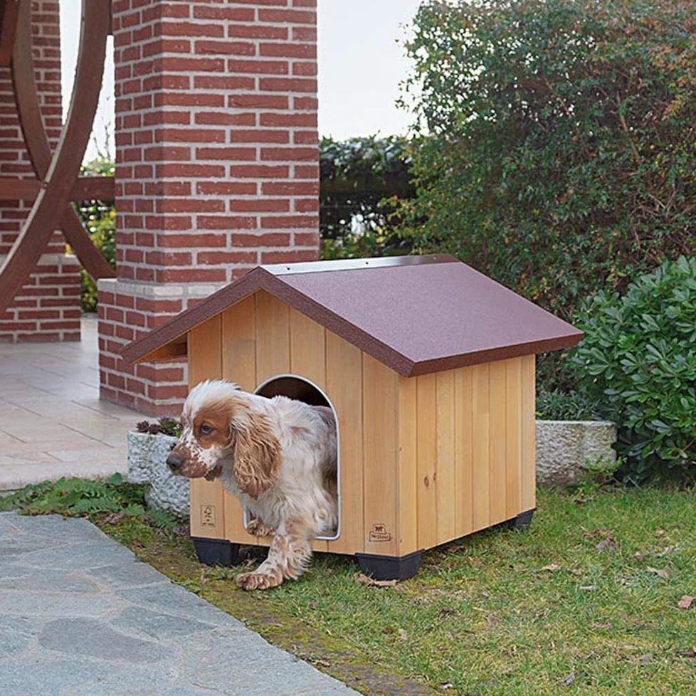 Ferplast Niche pour Chiens pour l'extérieur Domus Medium en Bois FSC, Pieds isolants en Plastique, Grille pour l'aération, Porte Anti-morsures en Aluminium