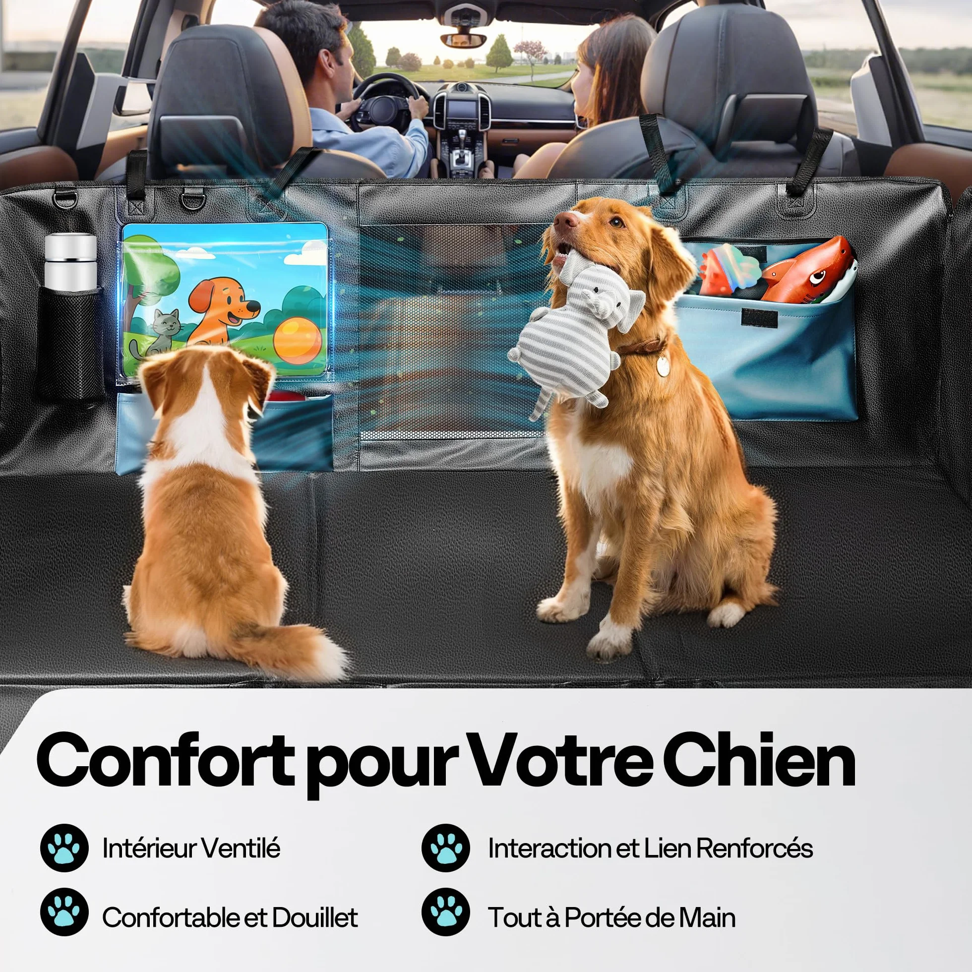 Couverture pour Chien Voiture Siège Arrière Imperméable Anti-Rayures Protection Latérale Fenêtre de Visualisation SUV Petits Camions