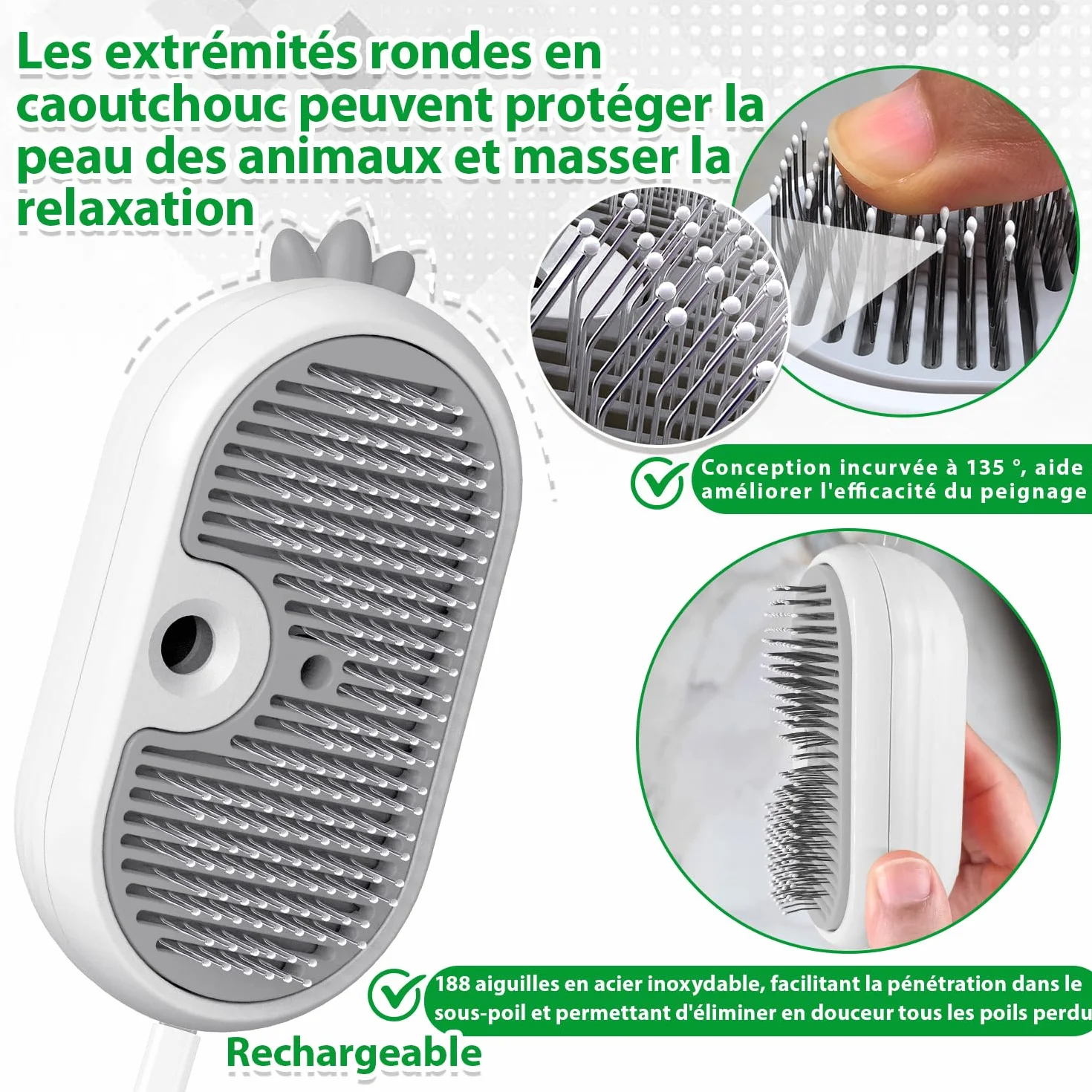 Brosse Vapeur pour Chat Rechargeable Autonettoyant Toilettage Animaux