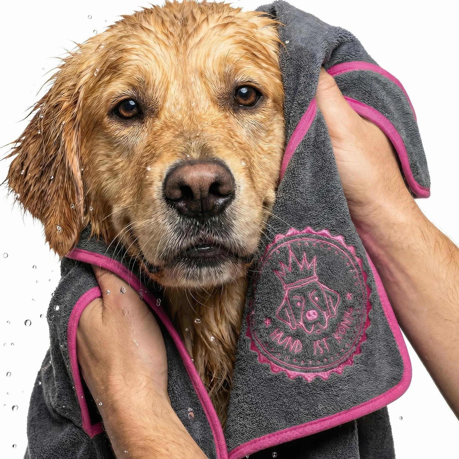 HUND IST KÖNIG Serviette pour Chien Extra absorbante Ultra Douce Microfibre 4 Poches Lavable 60 °C 130 x 75 cm