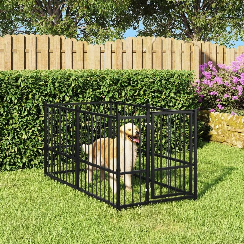 vidaXL Chenil pour Chien Noir Acier 193,5x97x100 cm Cage Enclos
