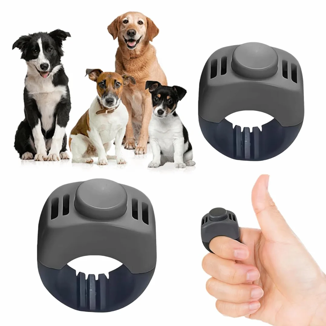 2 Clickers pour Chien avec Anneau de Doigt - Accessoire Pratique pour l'Éducation des Chiens, Chats et Chevaux (19mm/21mm) (Gris)