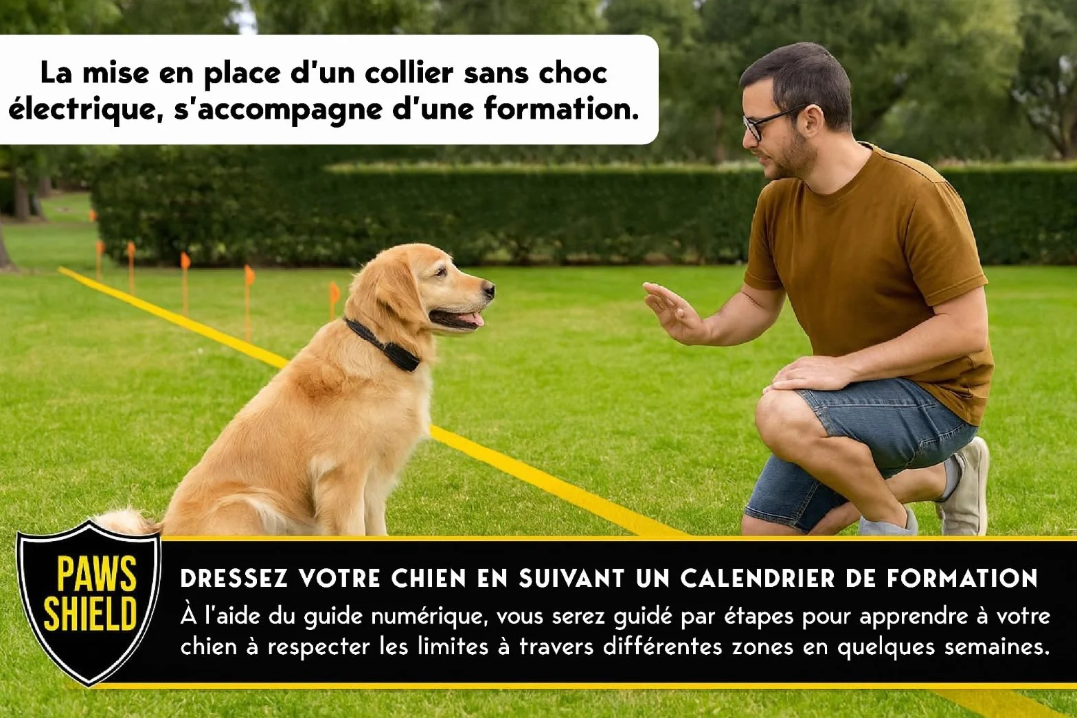 Collier Anti Fugue Chien avec Clôture Électrique Invisible | Dressage Étanche Vibration Signal Sonore Sécurité Extérieure