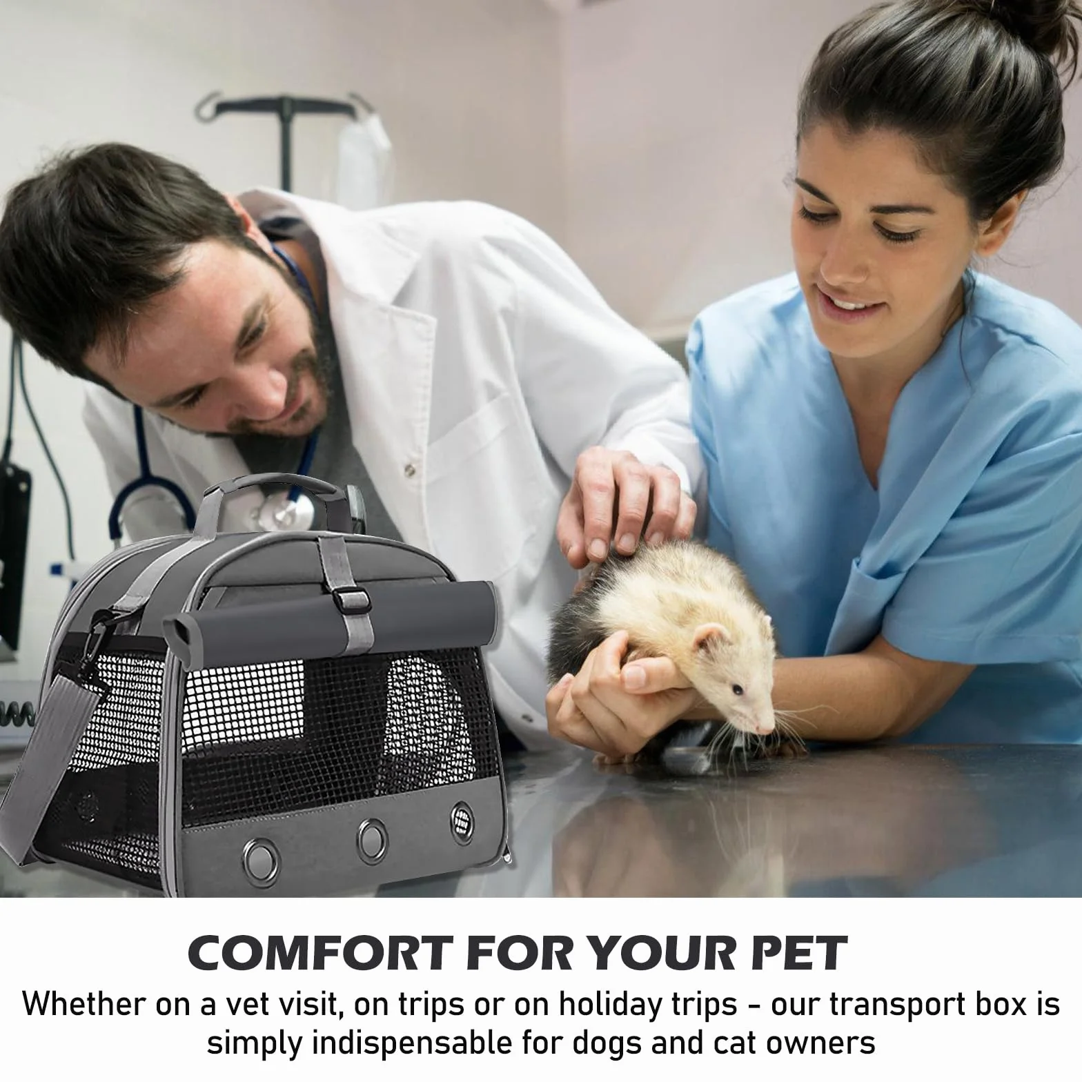 Sac De Transport pour Petits Animaux 35x25x23 cm Gris