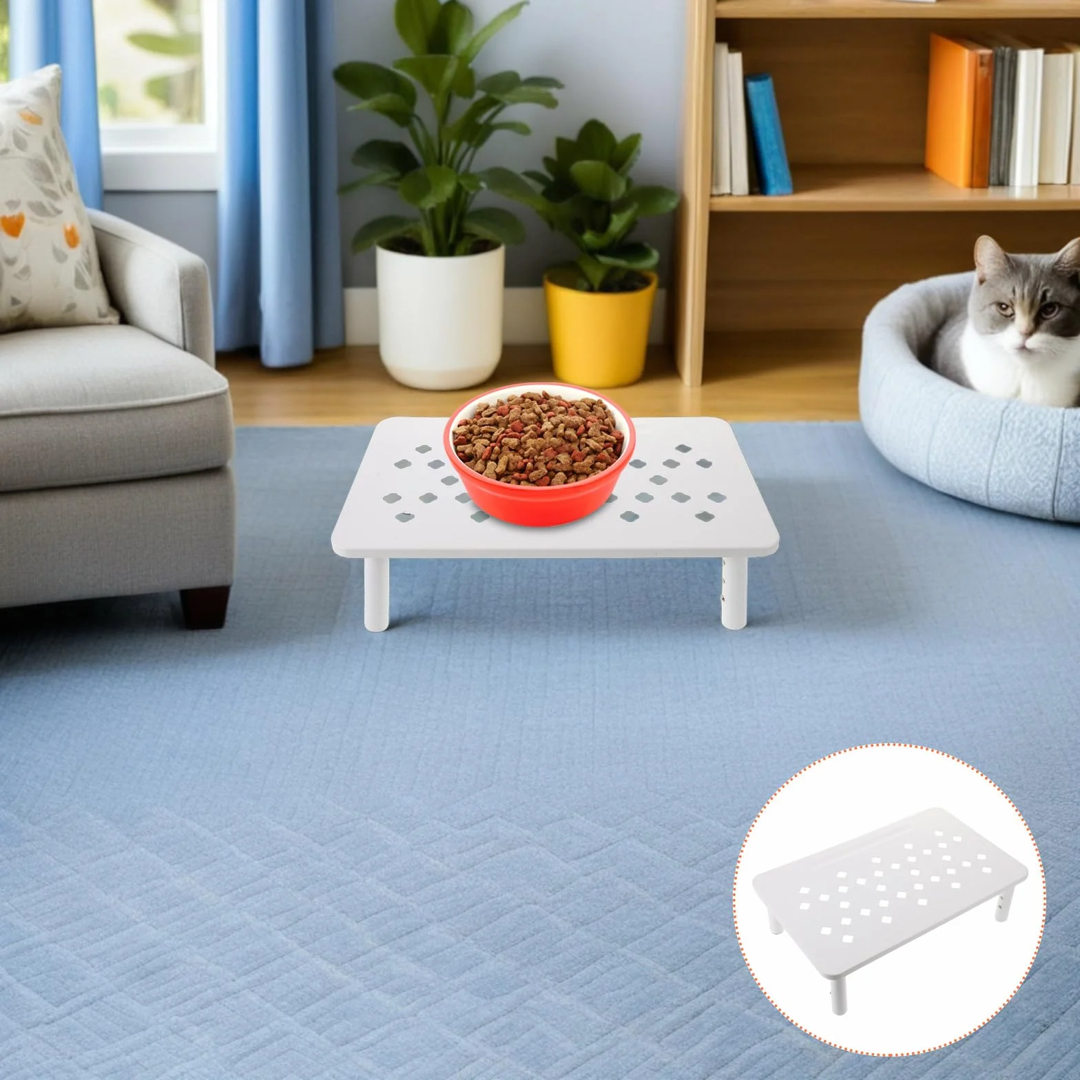 Support Réglable pour Gamelle Automatique Blanc, Antidérapant 3 Hauteurs pour Chats et Petits Chiens