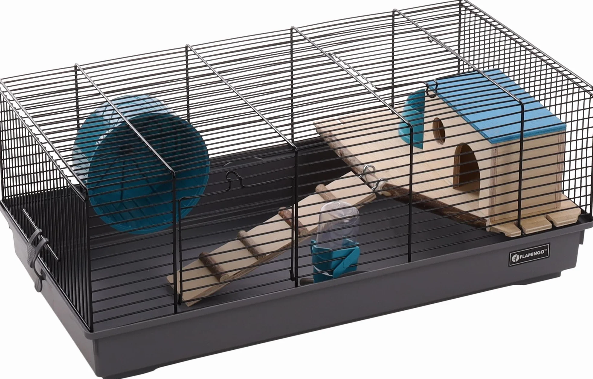 Flamingo - Cage pour Hamster Jang - Compacte et Pratique avec Accessoires Inclus - Noir/Gris, 58 x 31,5 x 22,5 cm