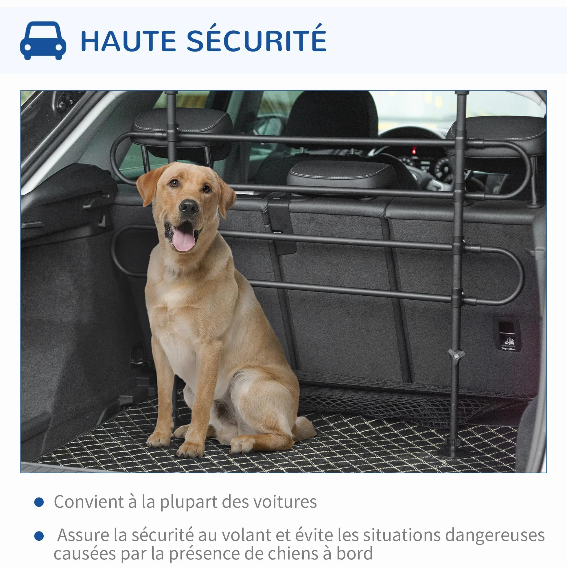 PawHut Grille de Séparation pour Chien Universel, Barrière Extensible Acier Noir 87-135 cm