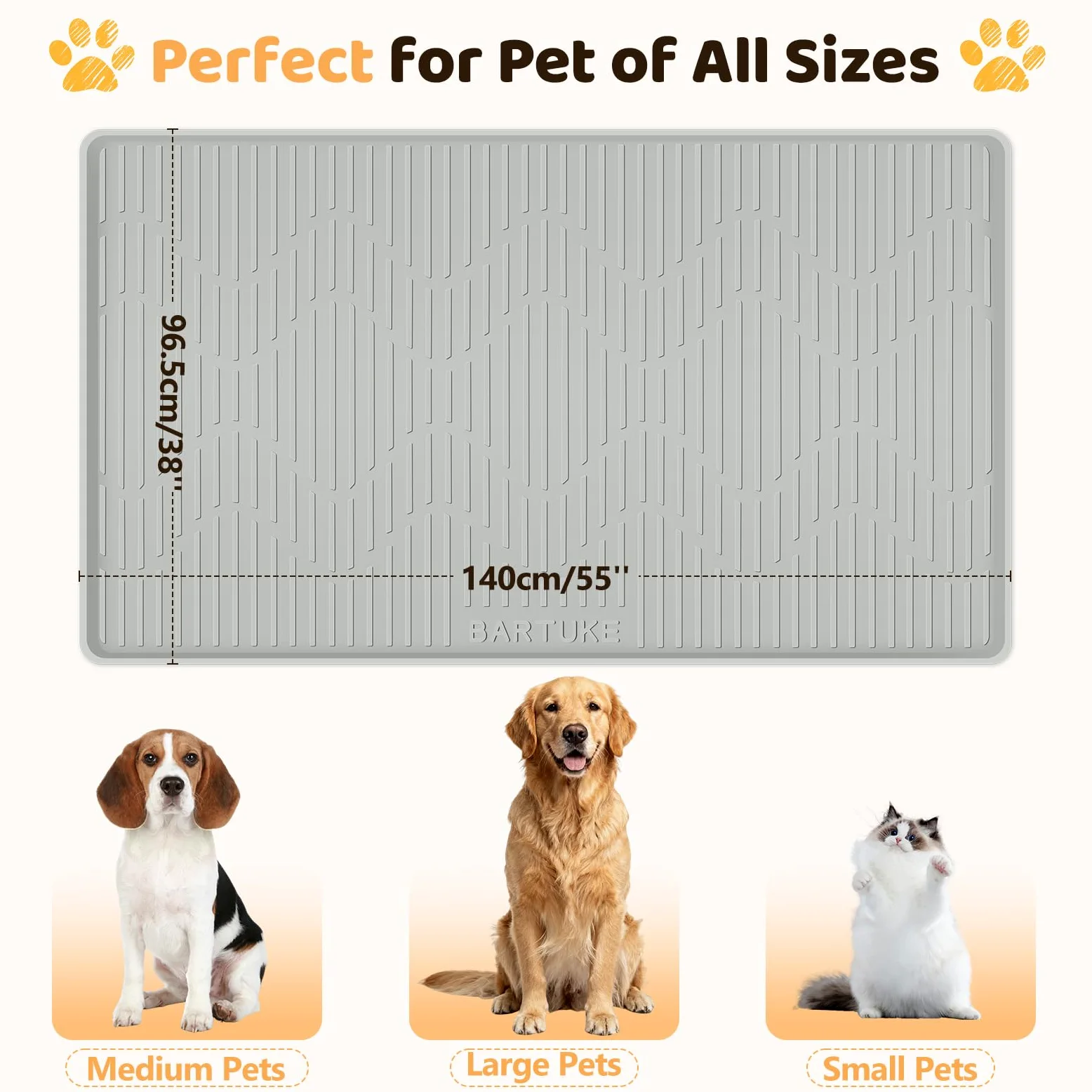 Tapis d'alimentation en silicone pour chat et chien, 140 x 96,5 cm, extra large pour gamelle pour chats et chiens, set de table pour nourriture et eau avec bord surélevé, imperméable, étanche