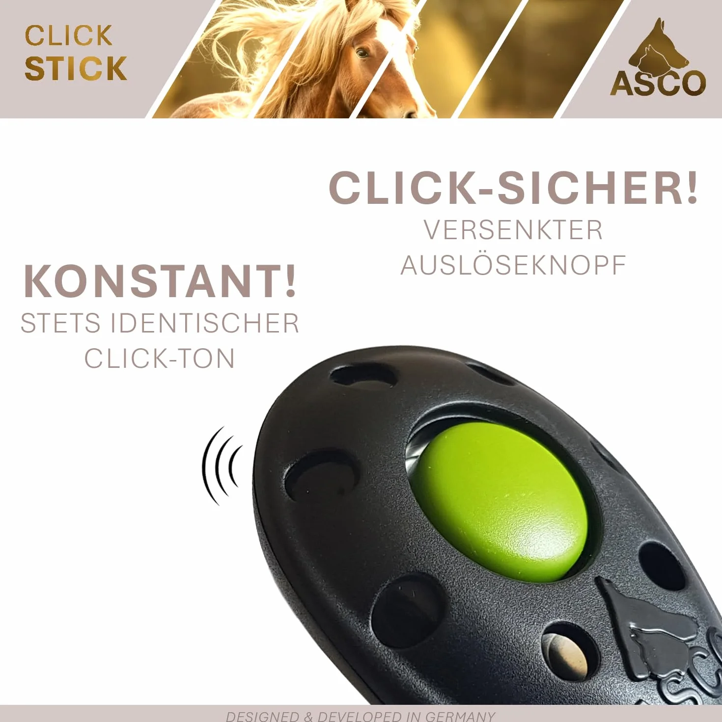 ASCO ClickStick®, Target Stick avec cliquet de qualité supérieur Amovible, Cible télescopique pour Chiens, Chats, Cheval cliquet de Dressage, Noir AC01TCS