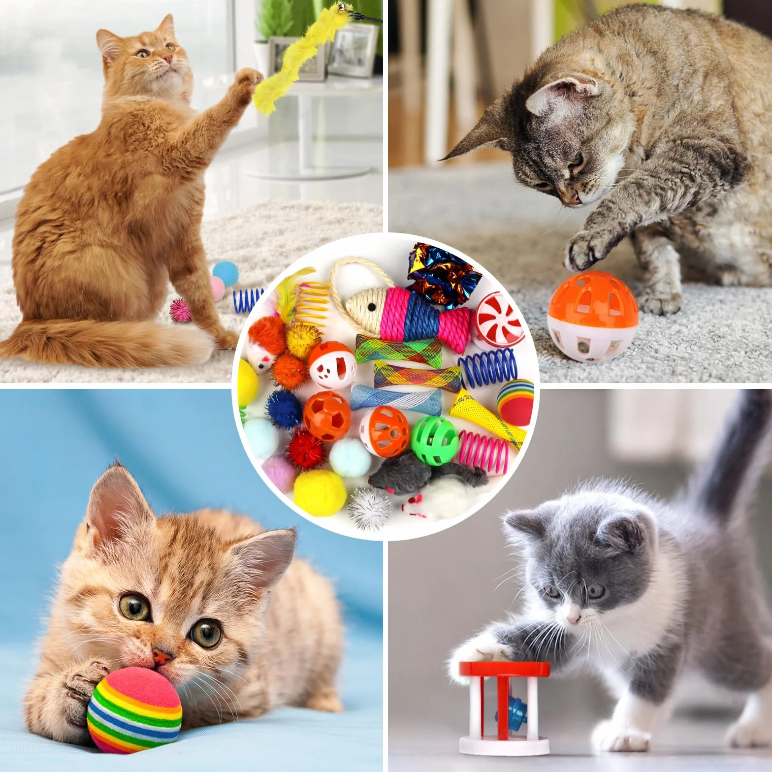 QUOZUO 32 Pièces Jouets Chat Interactif avec Plumes, Balles, Souris