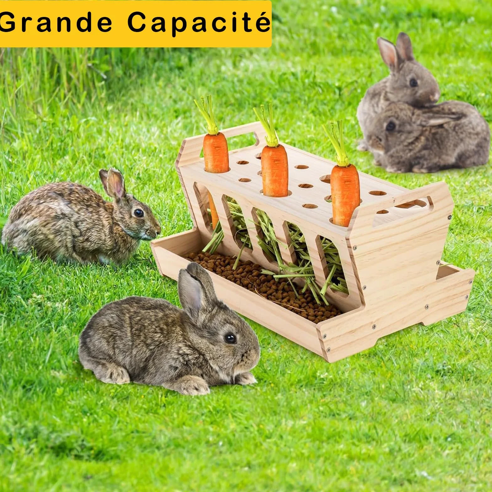 Râtelier à Foin pour Rongeurs, Distributeur en Bois Naturel Non Traité 30x22x18 cm pour Lapins et Cochons d'Inde
